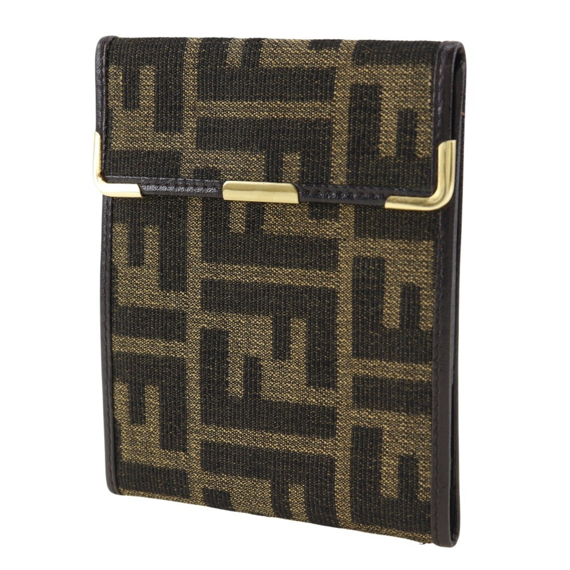 FENDI Zucca Wallet Canvas Brown Snap Buttons Unisex