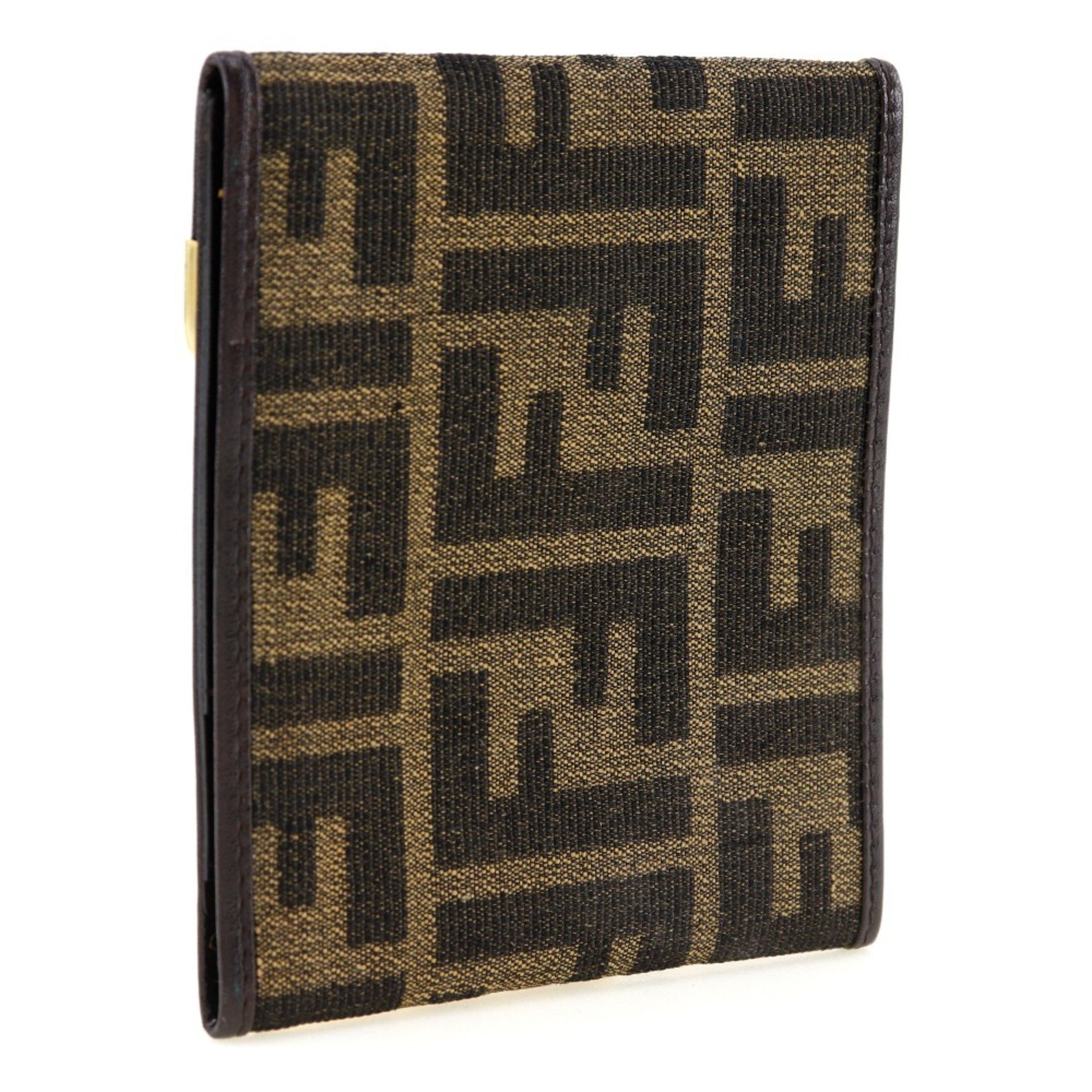 FENDI Zucca Wallet Canvas Brown Snap Buttons Unisex