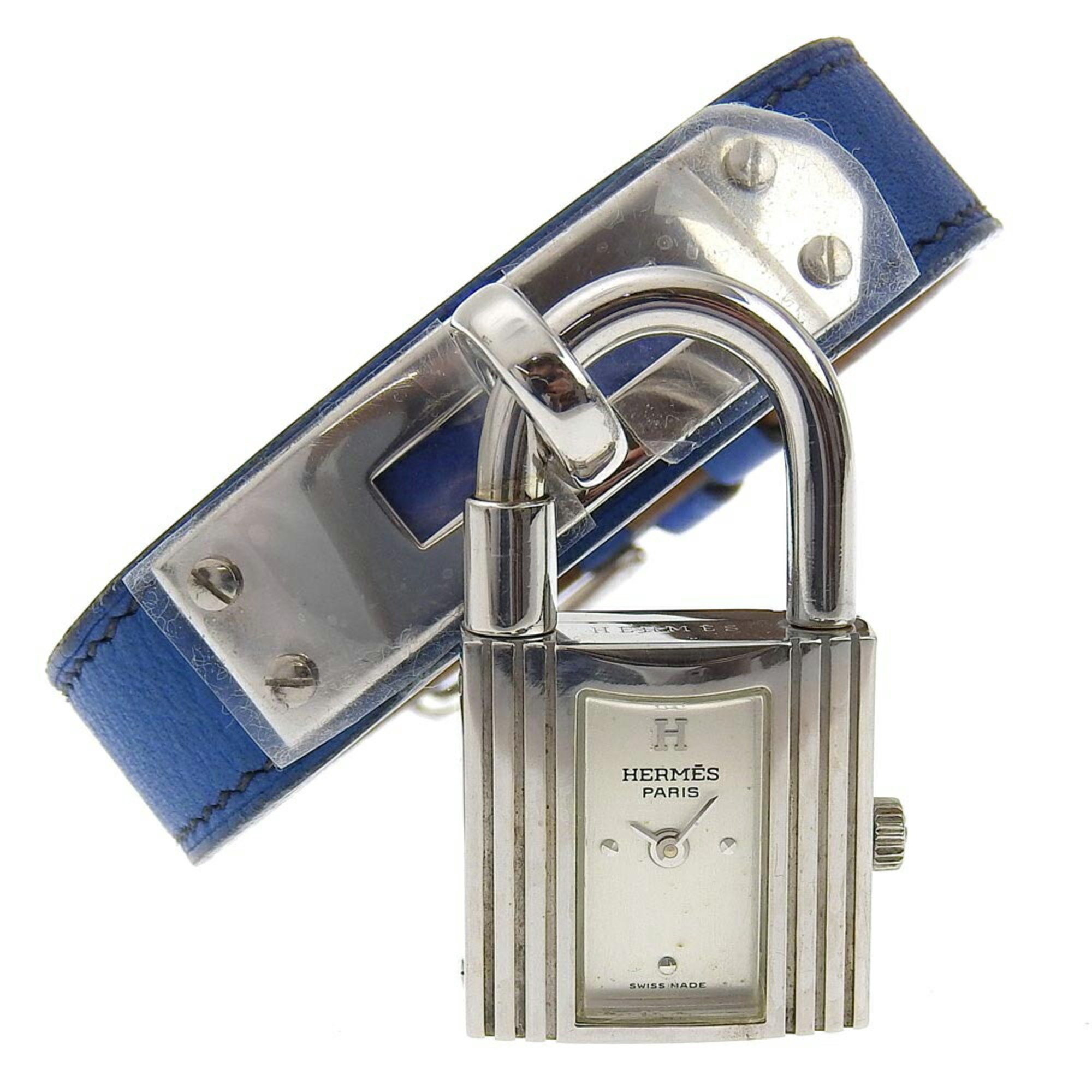 Hermes Kelly Watch Wristwatch Silver 925 x Leather 1996 Blue 〇Z Quartz Analog Display Dial watch for women