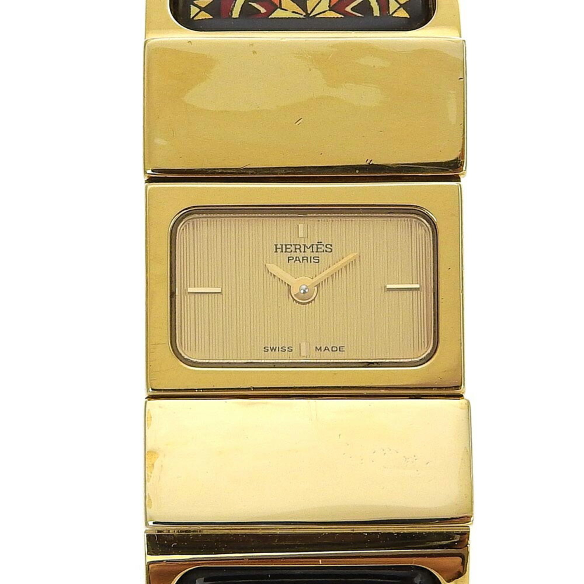 Hermes Location Wristwatch L01.201 Gold Plated Quartz Analog Display Dial Ladies