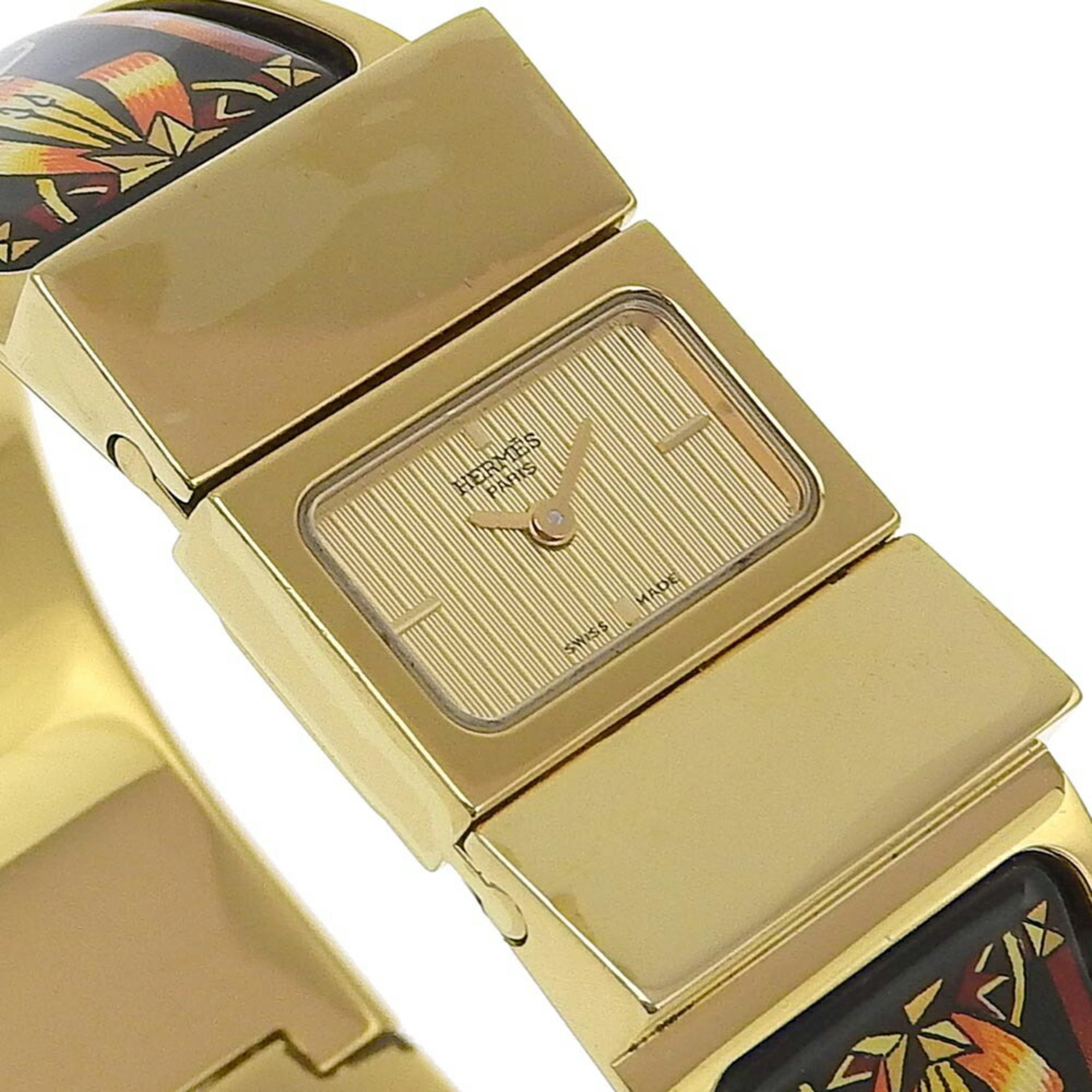 Hermes Location Wristwatch L01.201 Gold Plated Quartz Analog Display Dial Ladies