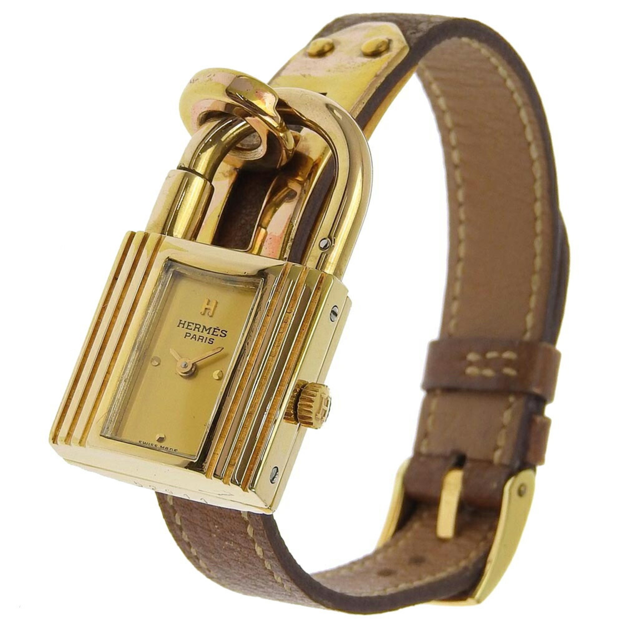 Hermes Kelly Watch, Gold Plated x Leather, 1970, Z Quartz, Analog Display, Dial, Women's R140924002