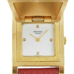 Hermes HERMES Medor Watch ME1.201 Gold Plated x Leather 1996 Wine Red ○Z Quartz Analog Display White Dial Ladies