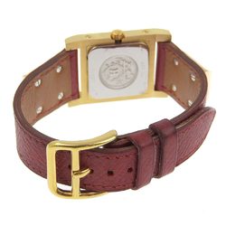 Hermes HERMES Medor Watch ME1.201 Gold Plated x Leather 1996 Wine Red ○Z Quartz Analog Display White Dial Ladies