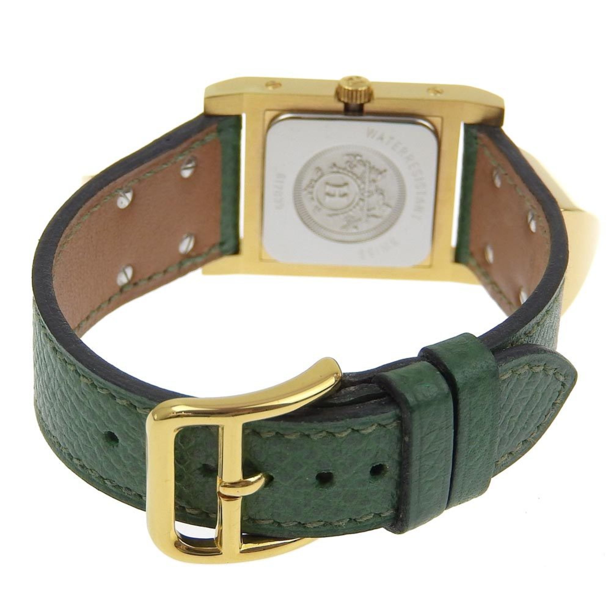 Hermes HERMES Medor Watch Gold Plated x Leather 1994 Green 〇X Quartz Analog Display White Dial Ladies