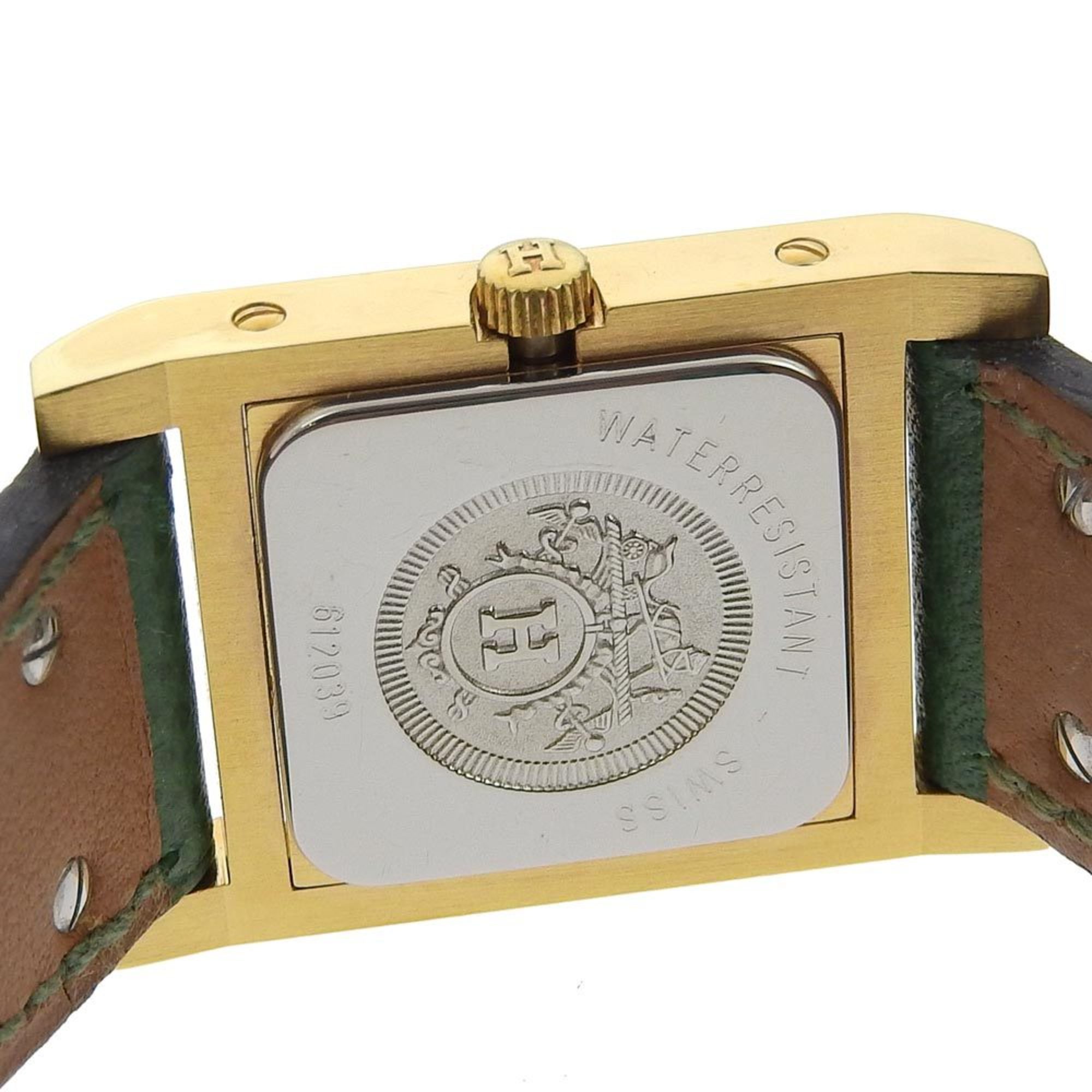 Hermes HERMES Medor Watch Gold Plated x Leather 1994 Green 〇X Quartz Analog Display White Dial Ladies