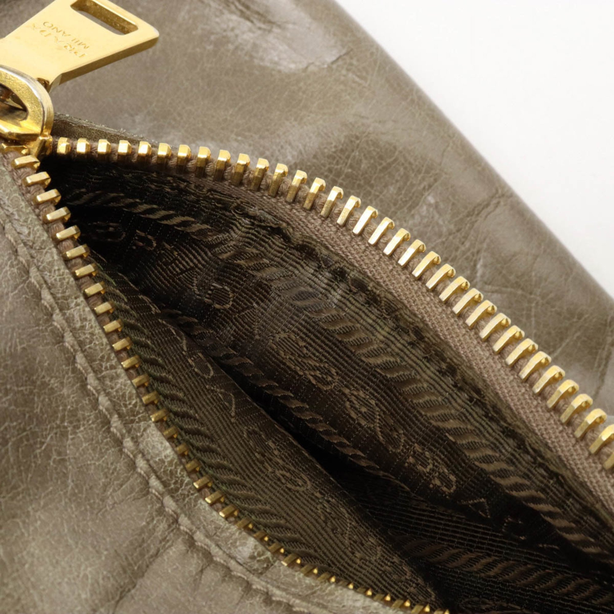 PRADA Prada Tassel Handbag Shoulder Bag Leather Khaki Gray BN1921