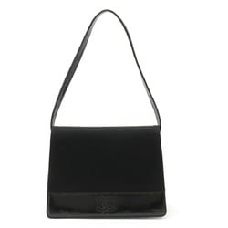 CHANEL Coco Mark Shoulder Bag Cotton Jersey Patent Leather Black