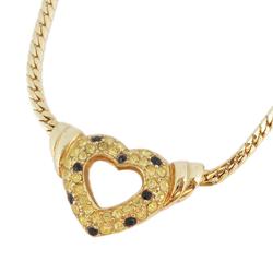 Christian Dior Necklace Heart Motif Rhinestone GP Plated Gold Black Women's