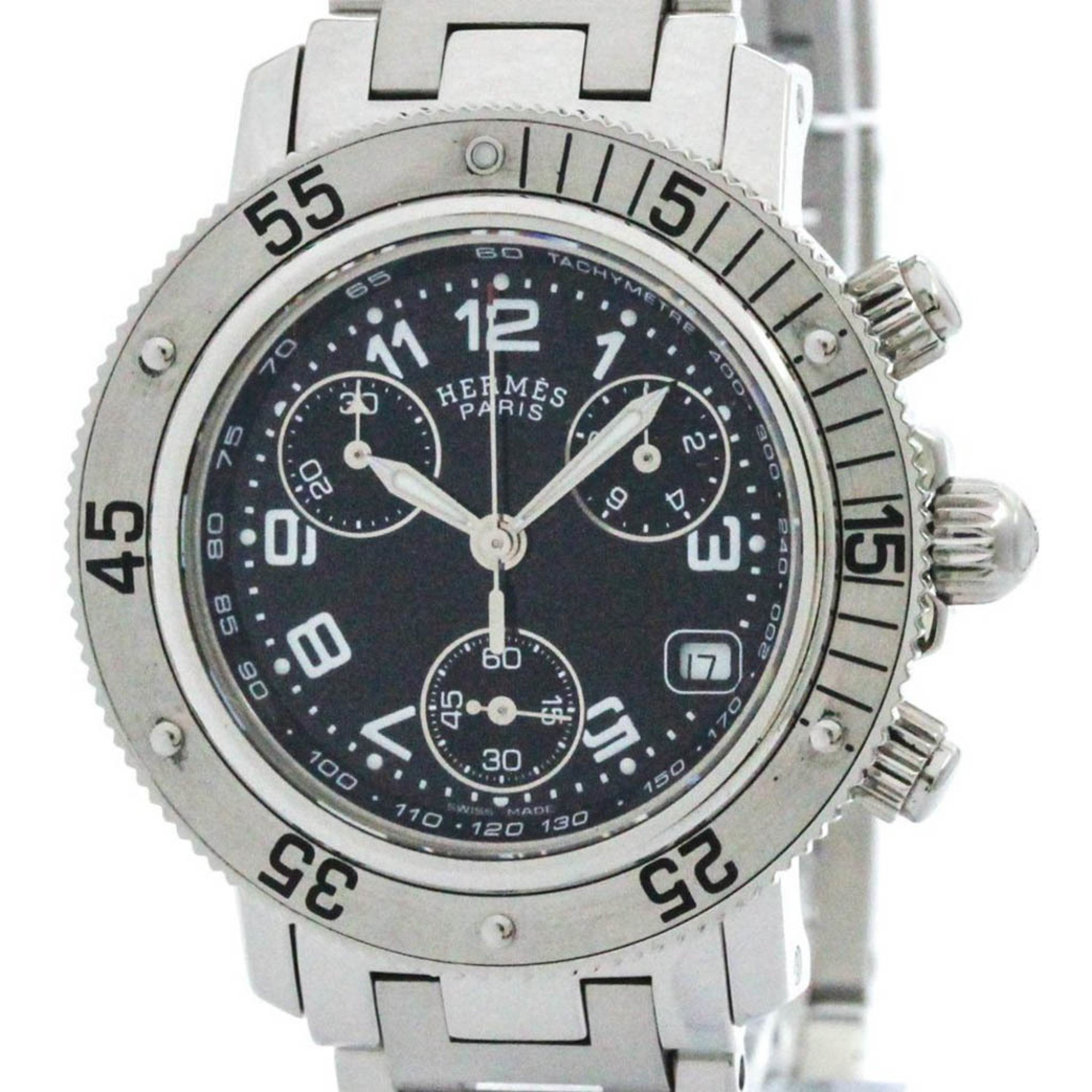 Polished HERMES Clipper Diver Chronograph Quartz Ladies Watch CL2.310 BF573266