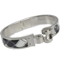 HERMES Charnier PM Bracelet Metal Cloisonne Silver Black White Bangle