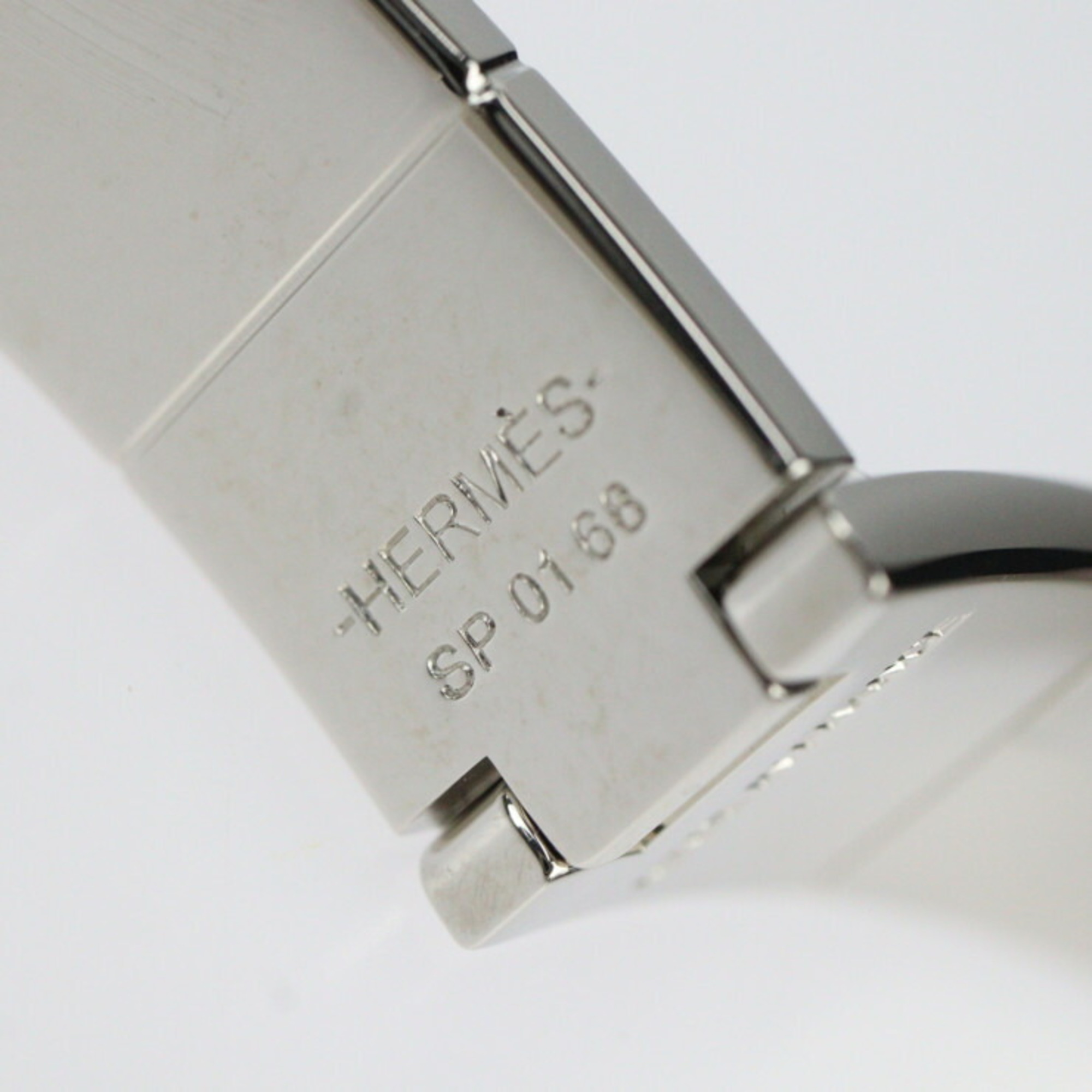 HERMES Charnier PM Bracelet Metal Cloisonne Silver Black White Bangle