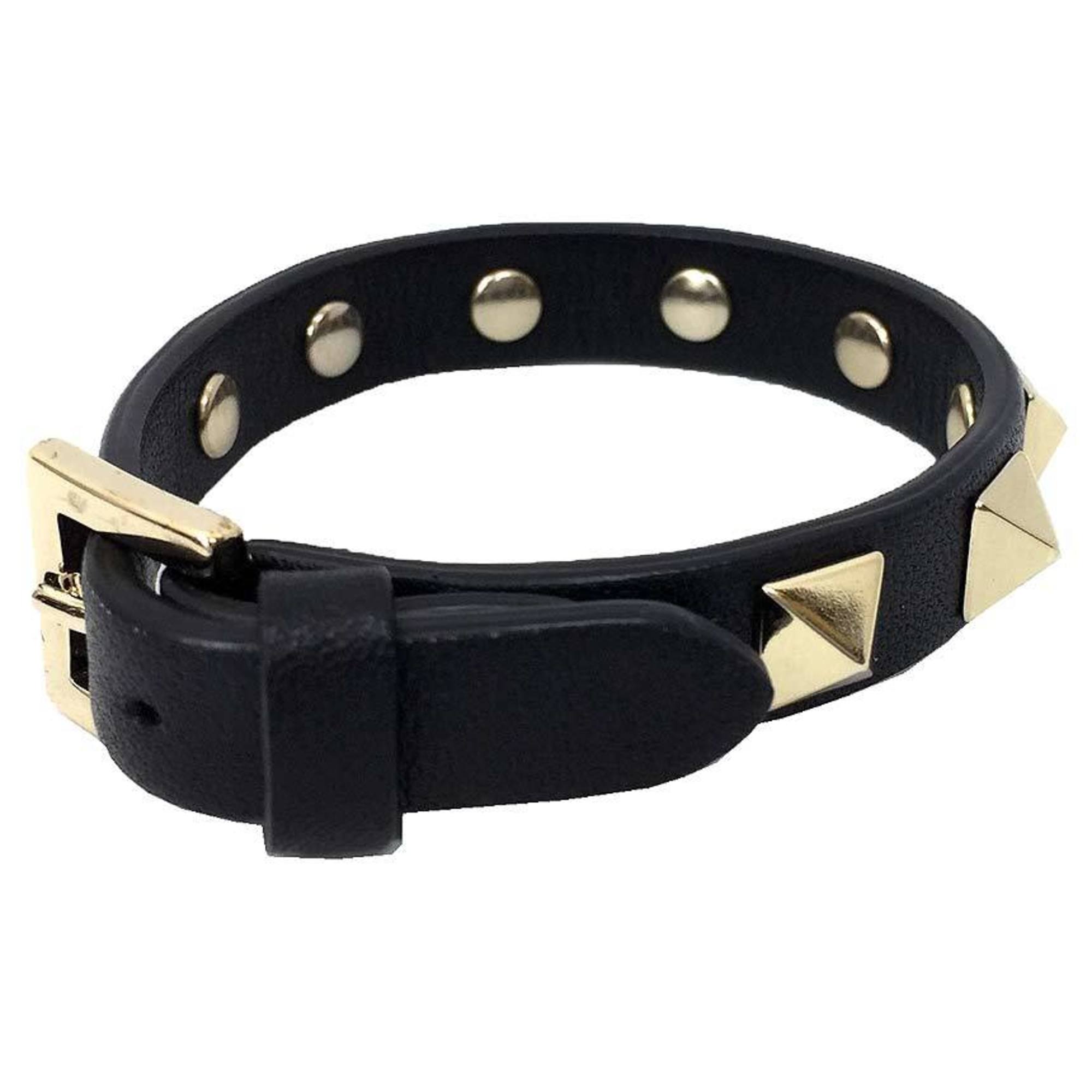 Valentino Garavani Rockstud Bracelet ZW2J0255VIT Leather Black x Champagne Gold 10013623