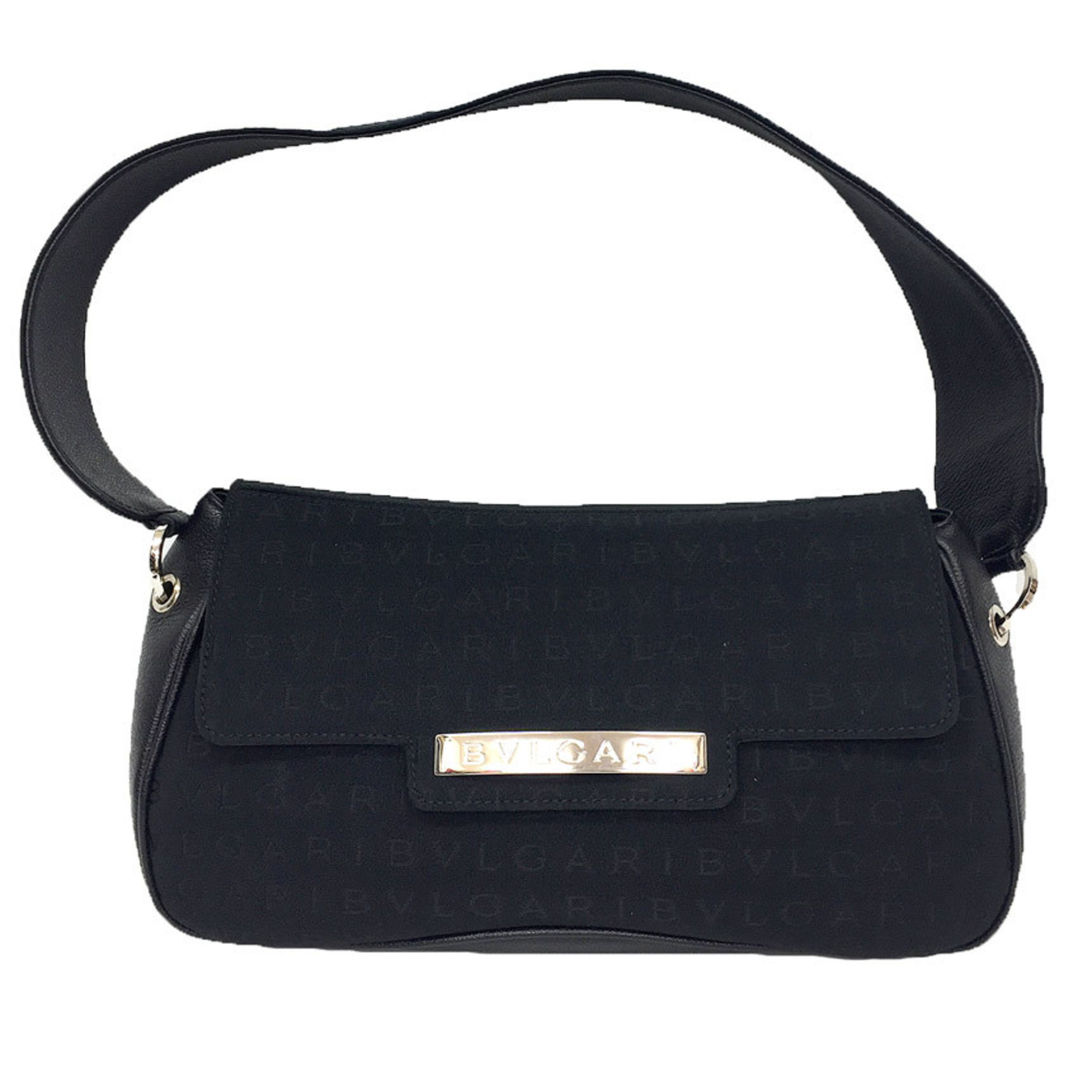 BVLGARI Mania Bag Canvas x Leather Black Women's