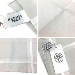 HERMES Handkerchief Jacquard H Passant Cotton Carré Light Grey Unisex Pocket Square Neckerchief 100% 10013946