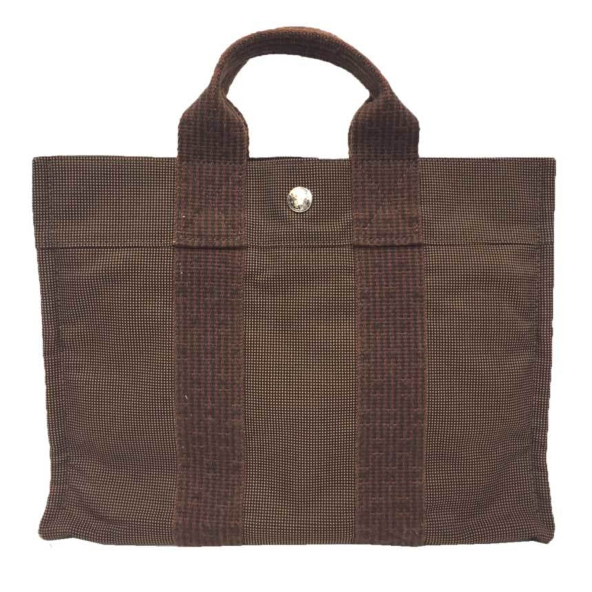 Hermes HERMES Air Line Tote Bag SAC DE VOYAGE HERLINE PM Nylon Canvas Brown Hand Men's Women's