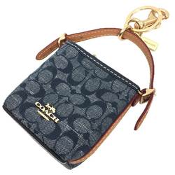 COACH Keychain Signature Val Duffle Bag Charm Blue Denim Leather C8223 Coach Women's