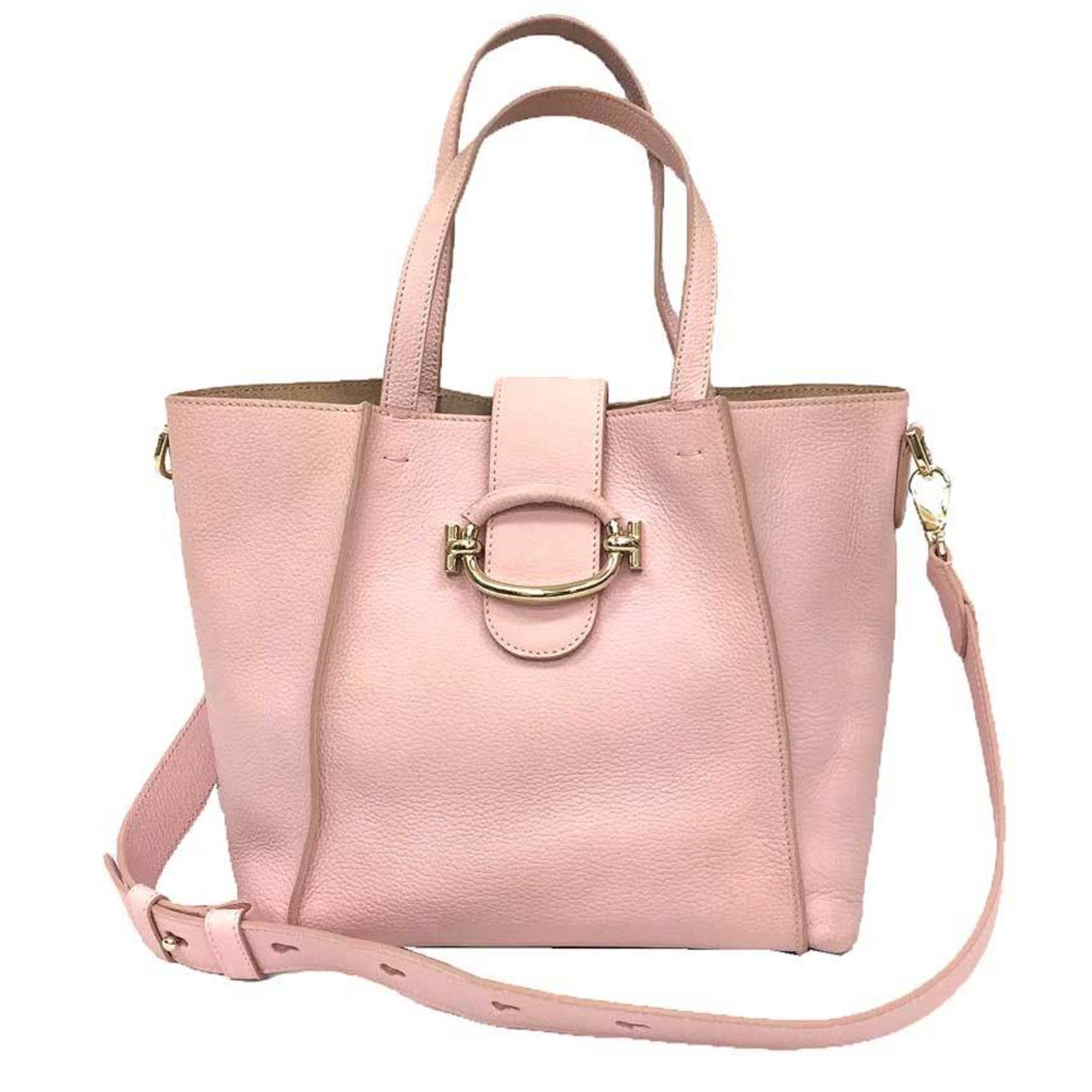 TOD'S Leather T-Ring Tote Bag Shoulder Pink 10014013