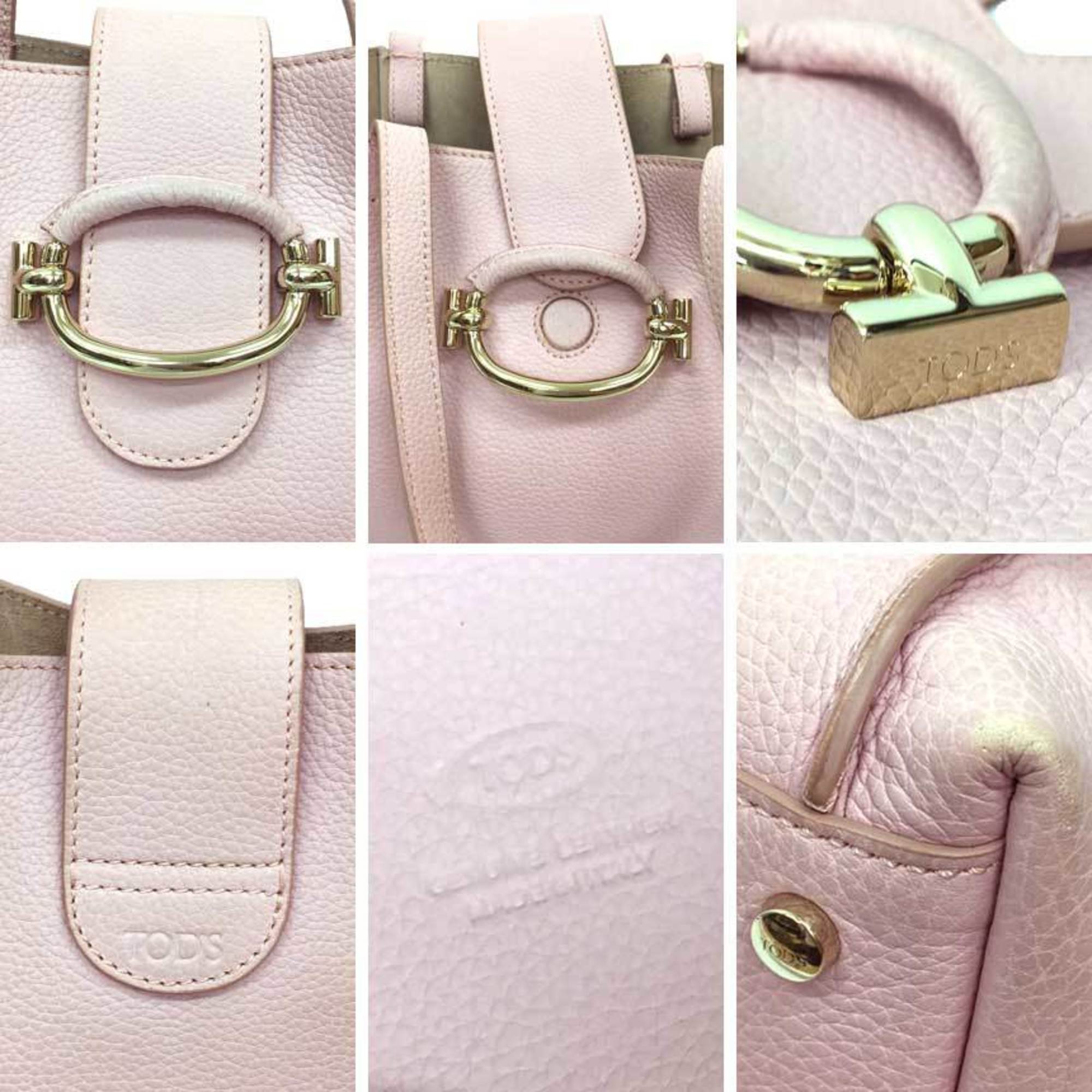 TOD'S Leather T-Ring Tote Bag Shoulder Pink 10014013