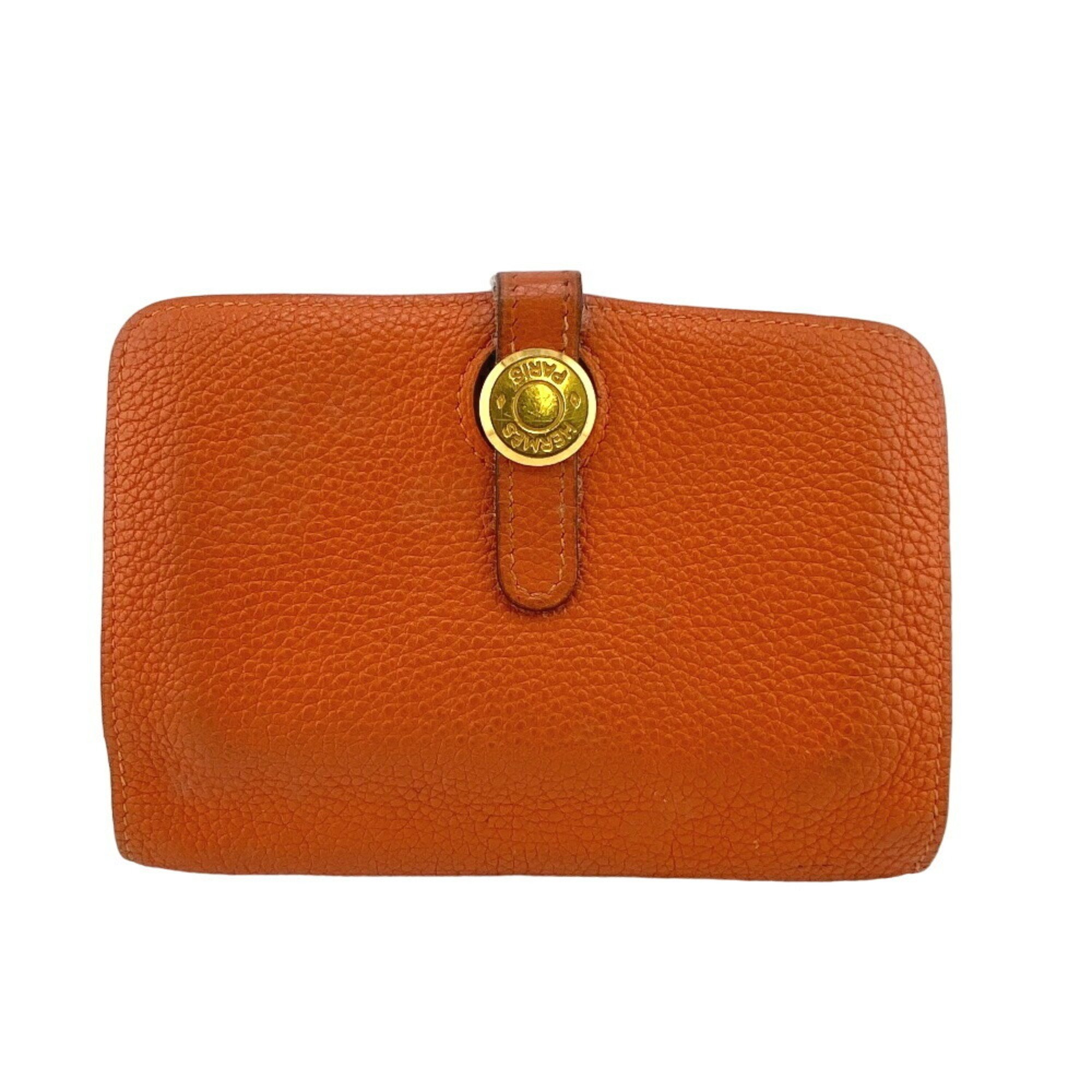 HERMES Dogon Compact 2005 Bi-fold Wallet Orange Women's