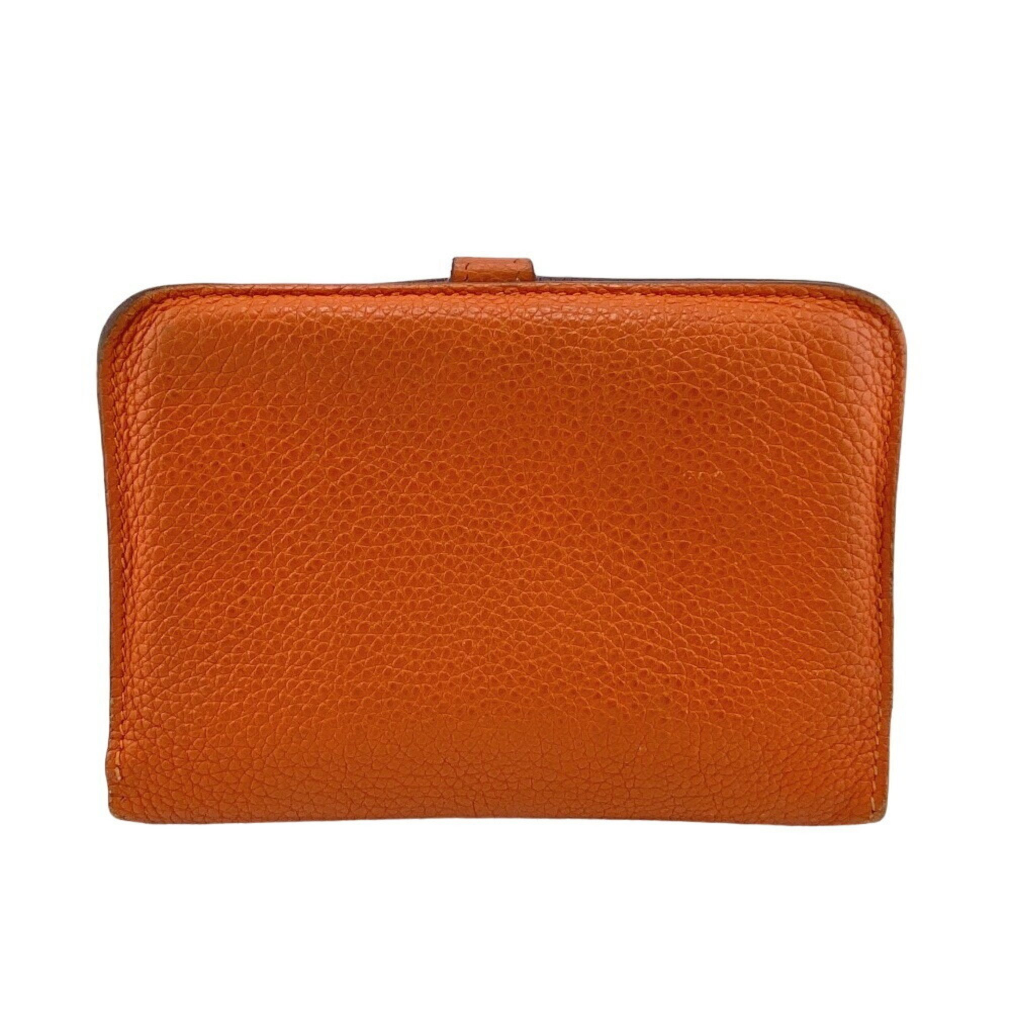 HERMES Dogon Compact 2005 Bi-fold Wallet Orange Women's