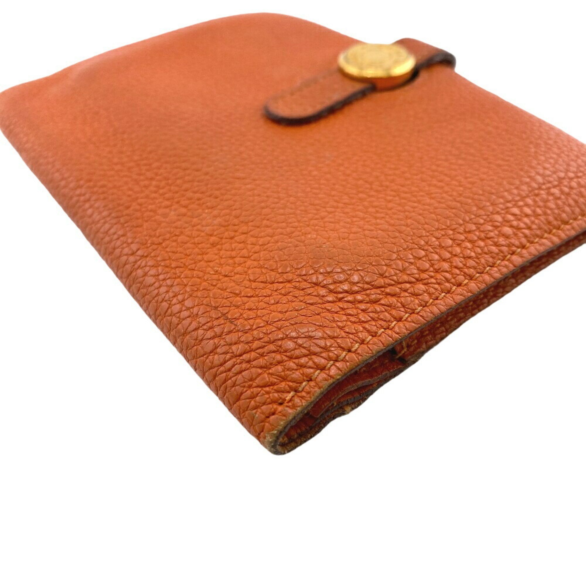 HERMES Dogon Compact 2005 Bi-fold Wallet Orange Women's