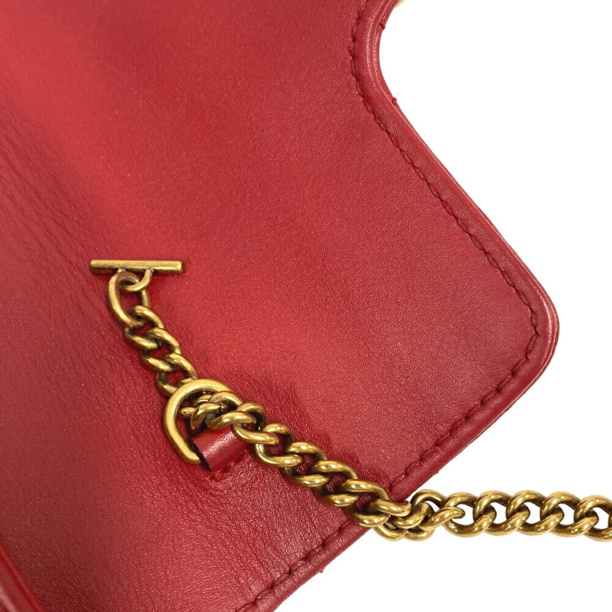 GUCCI 476433 Chain Shoulder GG Marmont Bag Red Women's