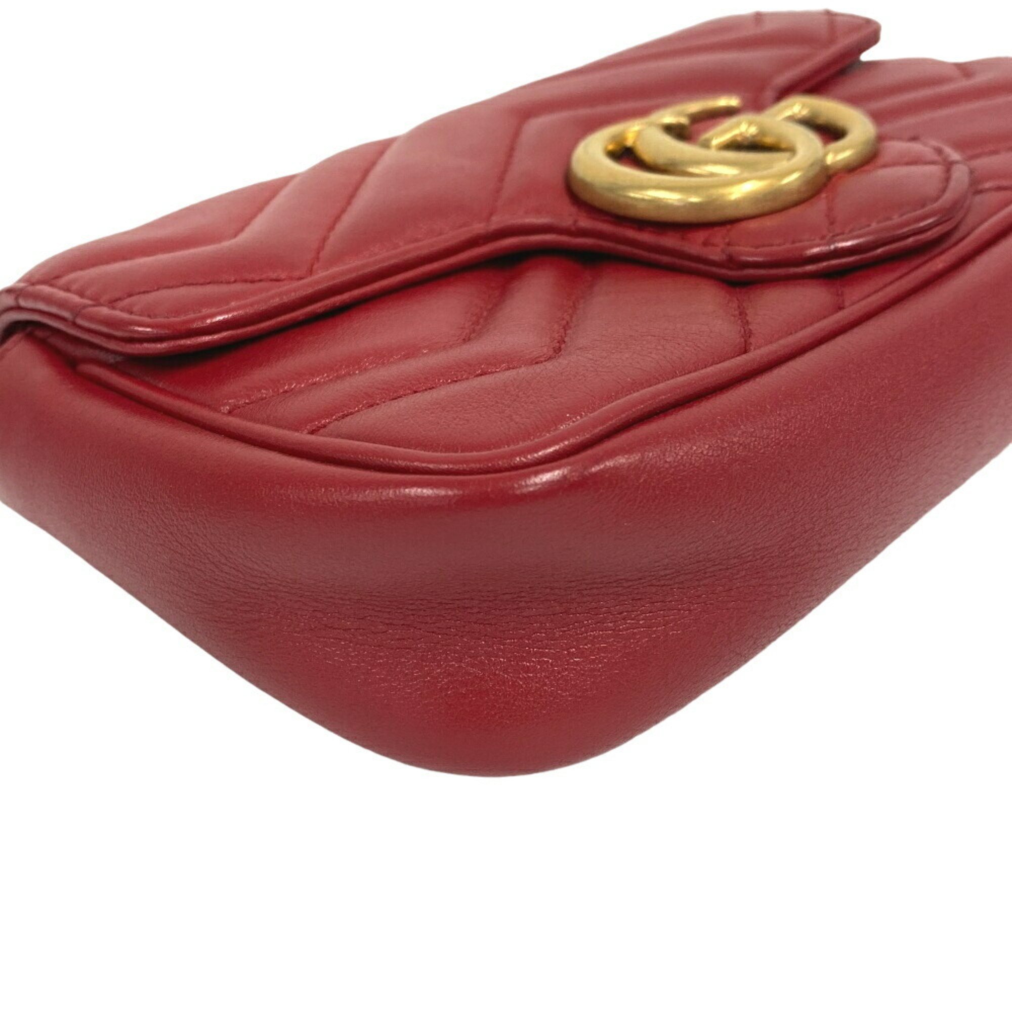 GUCCI 476433 Chain Shoulder GG Marmont Bag Red Women's