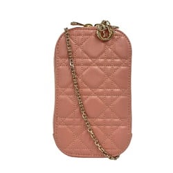 Christian Dior Cannage Phone Holder Chain Shoulder Bag Pink Women's