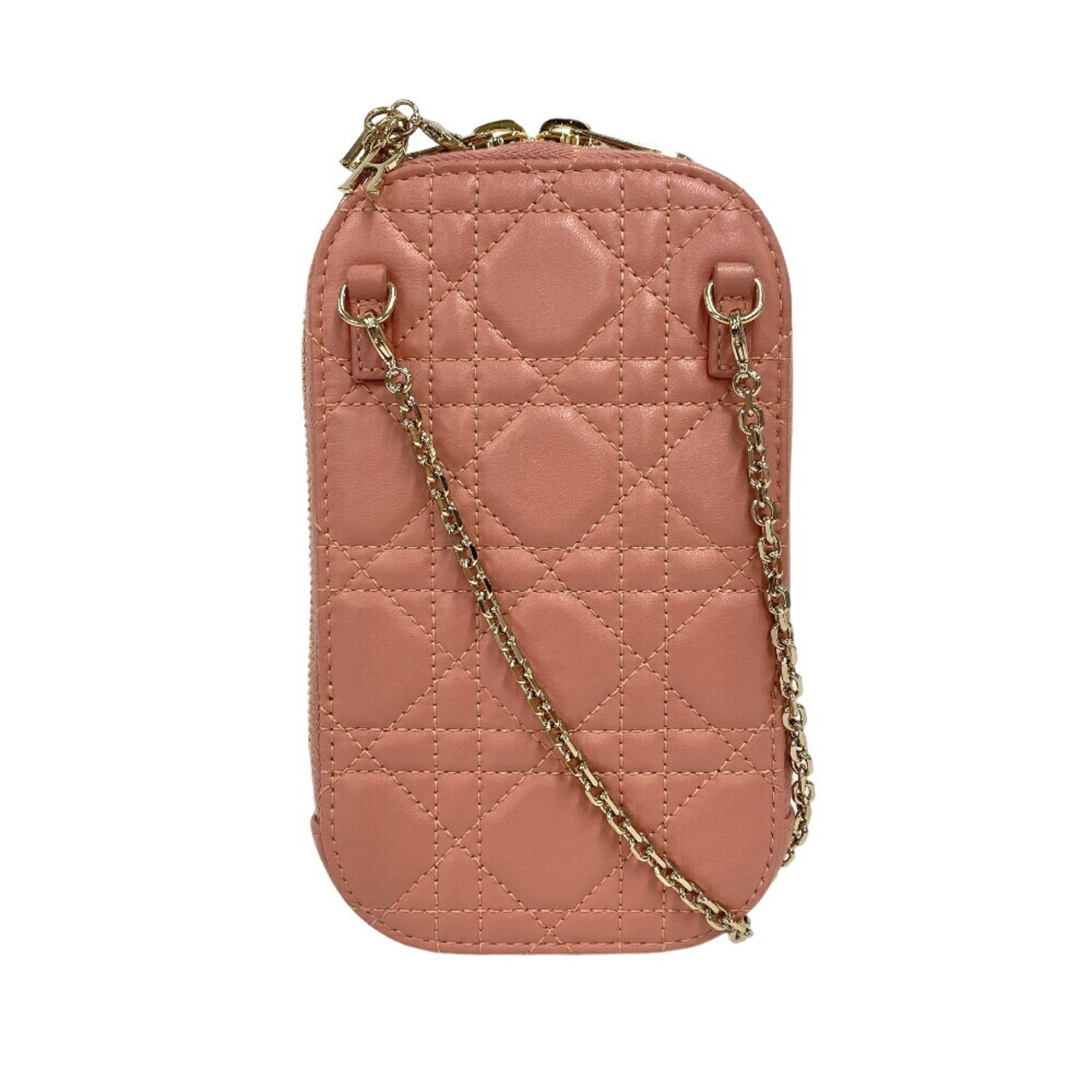 Christian Dior Cannage Phone Holder Chain Shoulder Bag Pink Women's