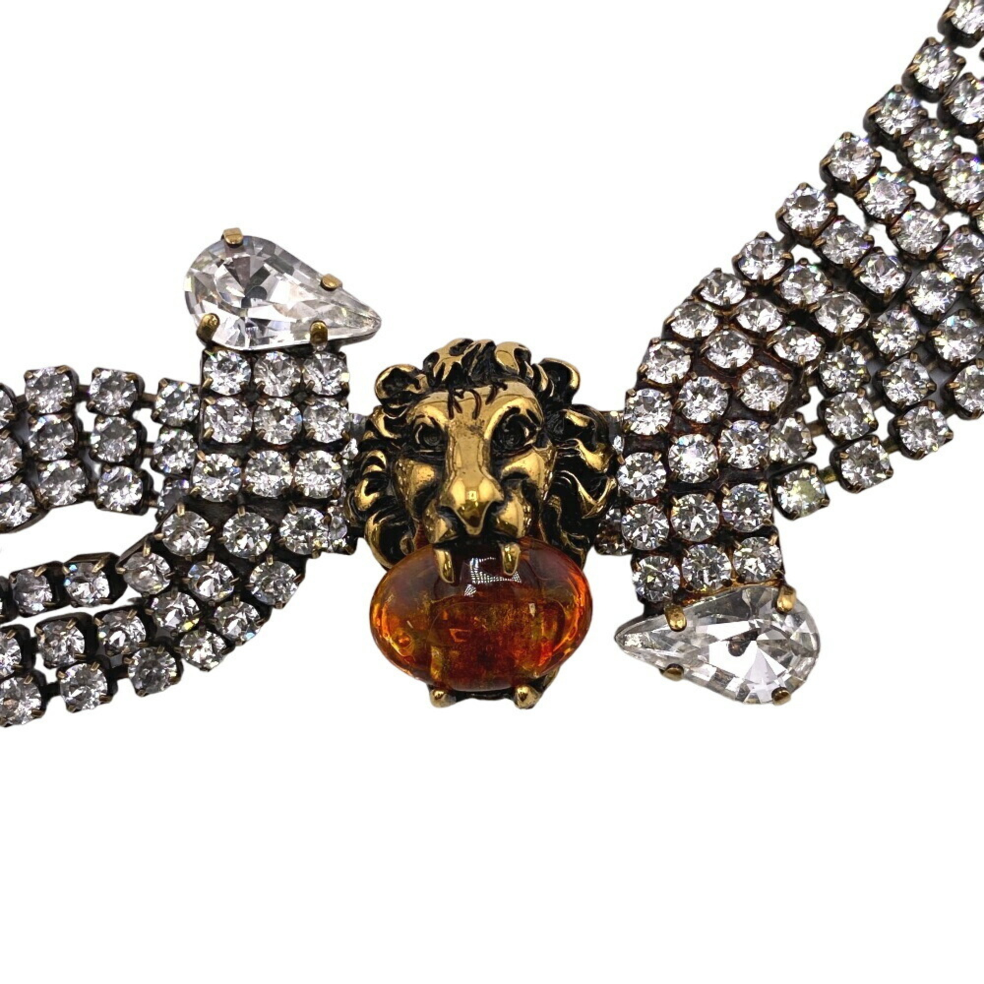 GUCCI Lion Head Rhinestone Choker Gold Women's