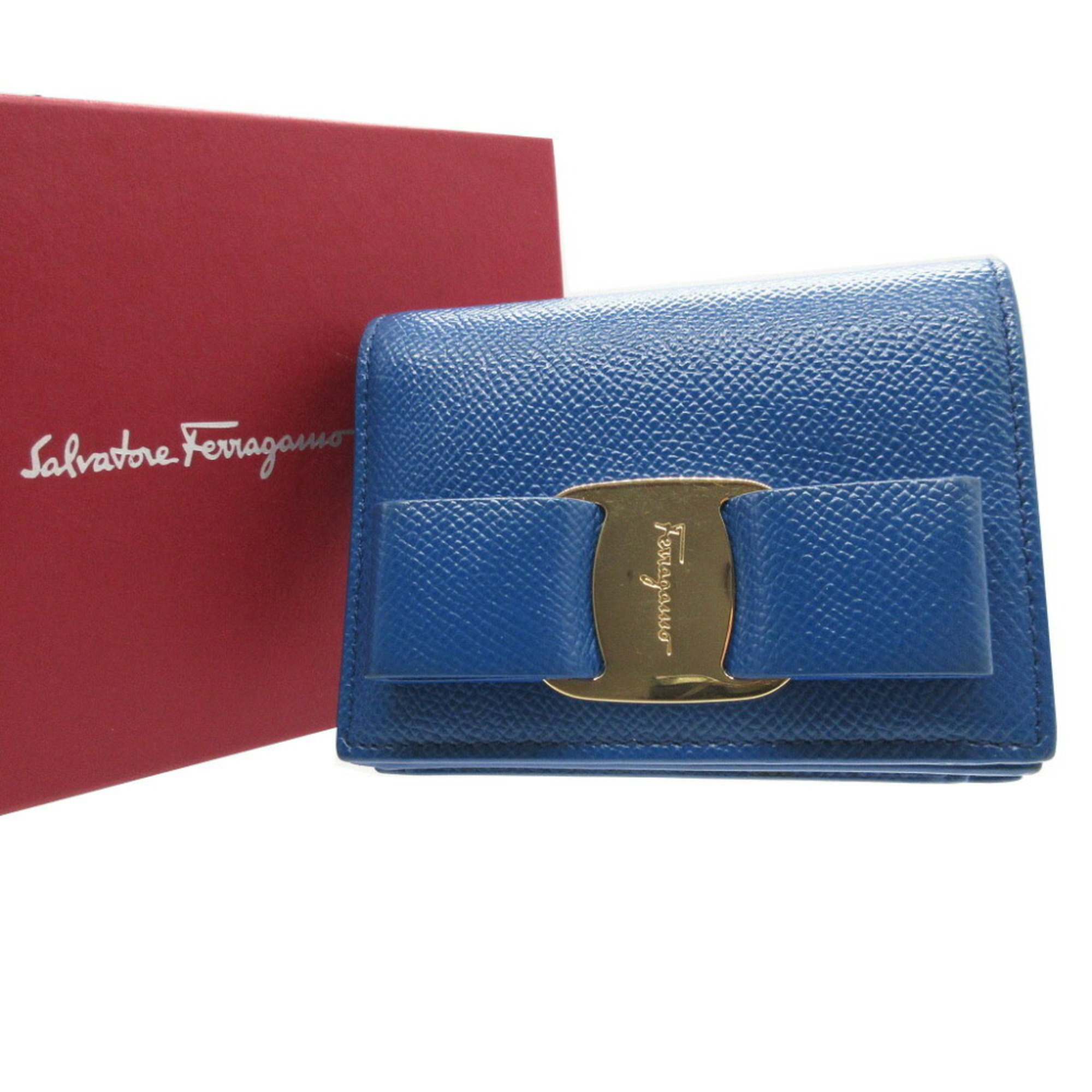 Salvatore Ferragamo Vara Ribbon Leather Blue Bi-fold Wallet 2123Salvatore