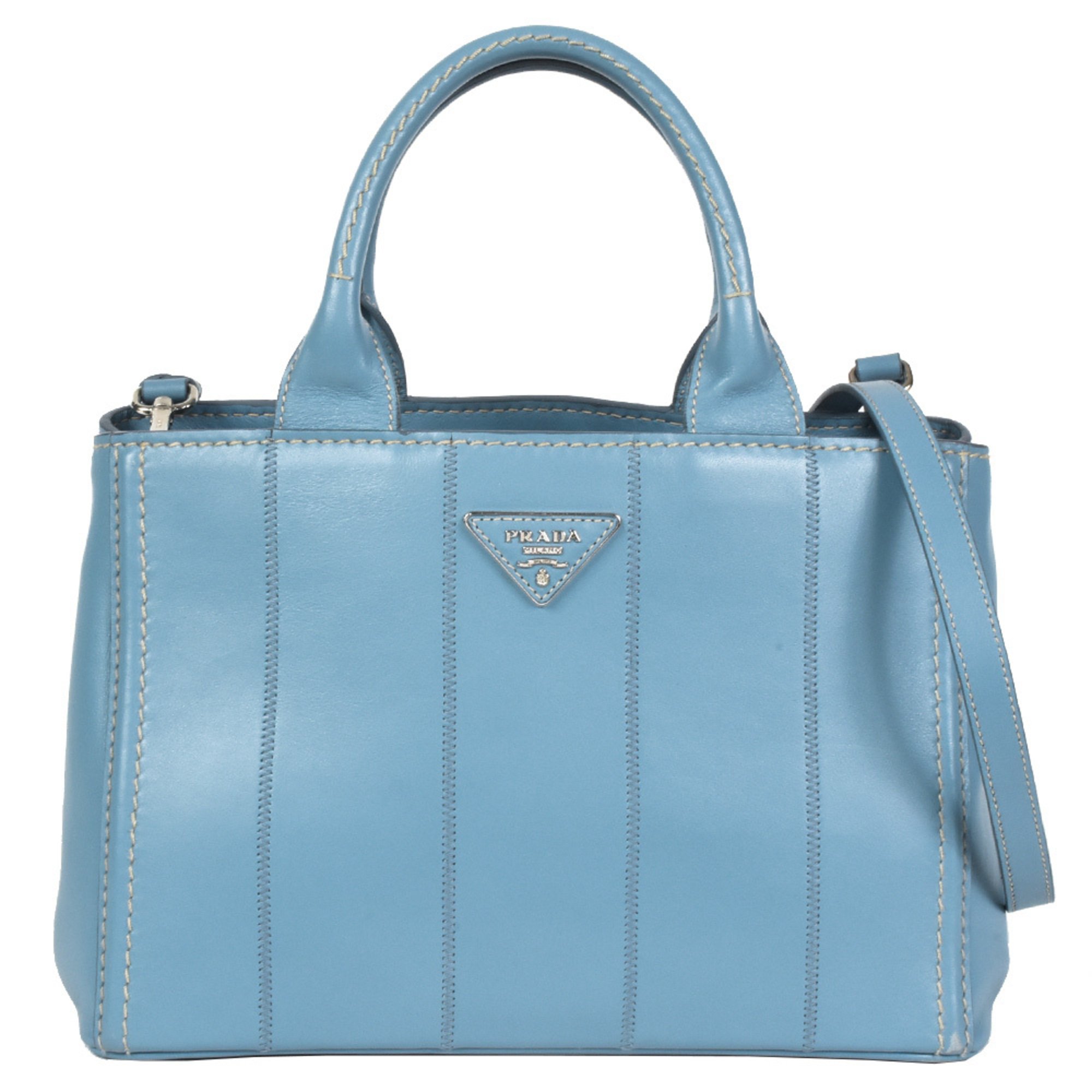 PRADA Canapa Handbag Leather 1BG900 Blue Shoulder Bag