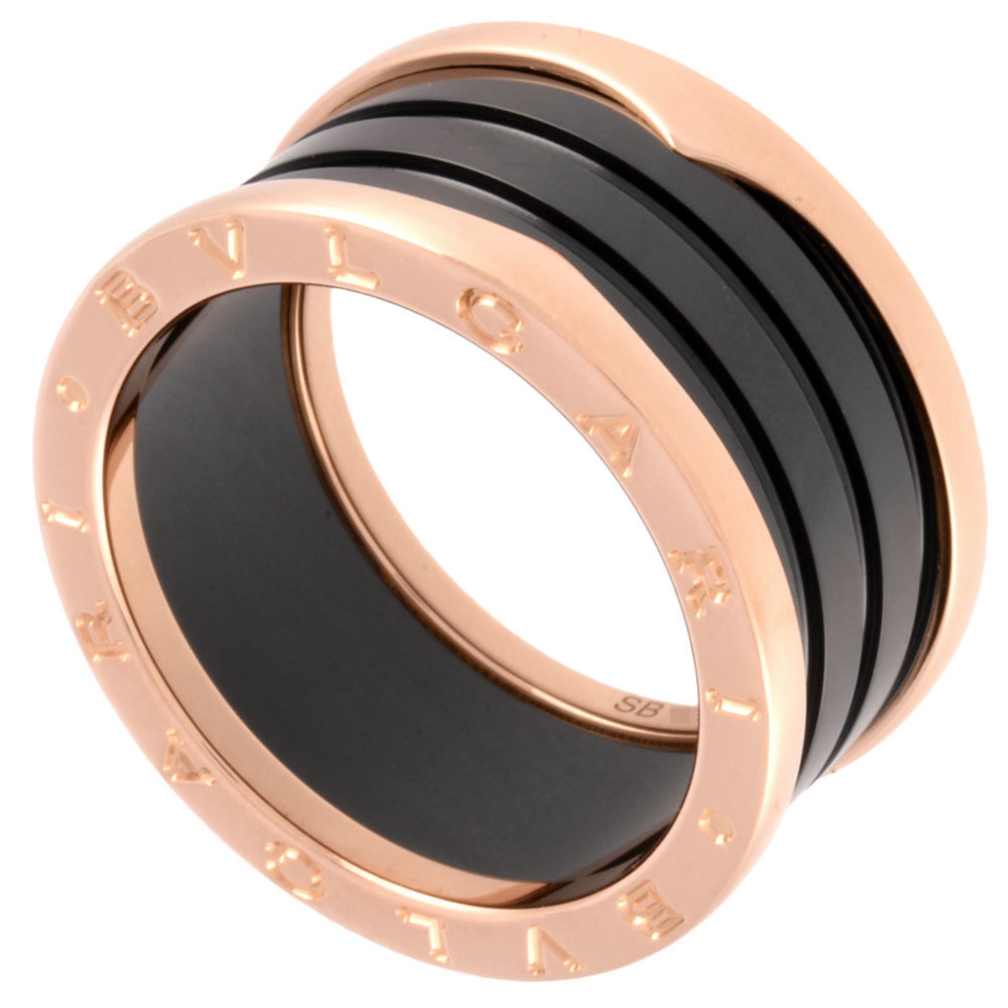 BVLGARI B.zero1 #60 Ring, K18PG, Black Ceramic, 4 Bands, 12.1mm, 10.5g, Women's