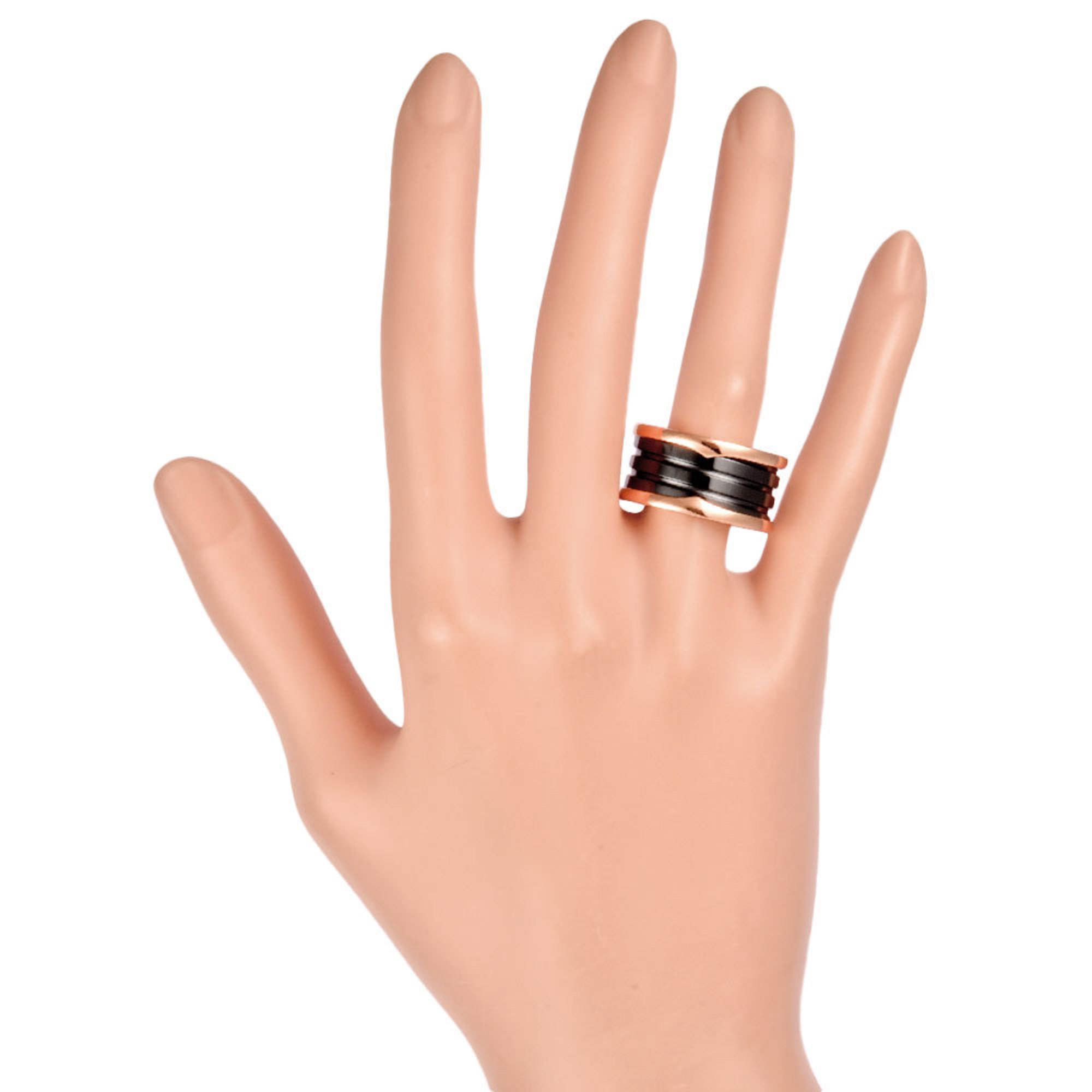 BVLGARI B.zero1 #60 Ring, K18PG, Black Ceramic, 4 Bands, 12.1mm, 10.5g, Women's