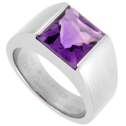 Cartier Tank Ring Amethyst #49 K18WG Size 8.5 7.7mm 12.2g Women's