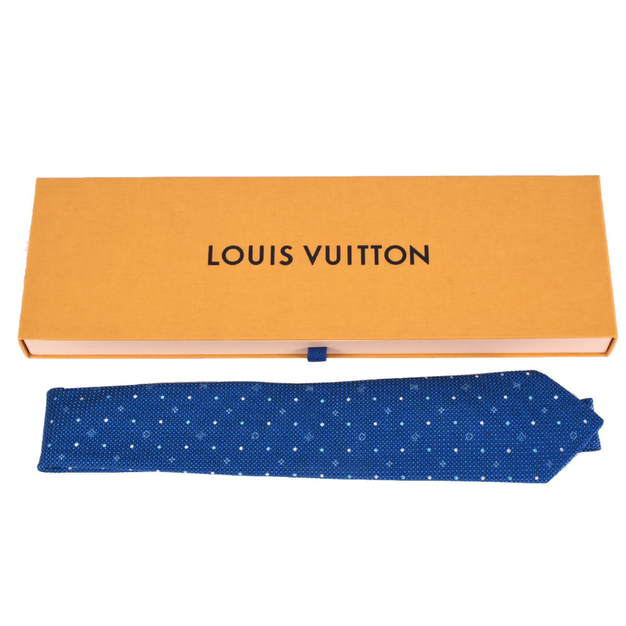 LOUIS VUITTON Cravat Monogram Polka Dots Necktie Silk Wool 146cm M75936 Blue MR0199 8cm