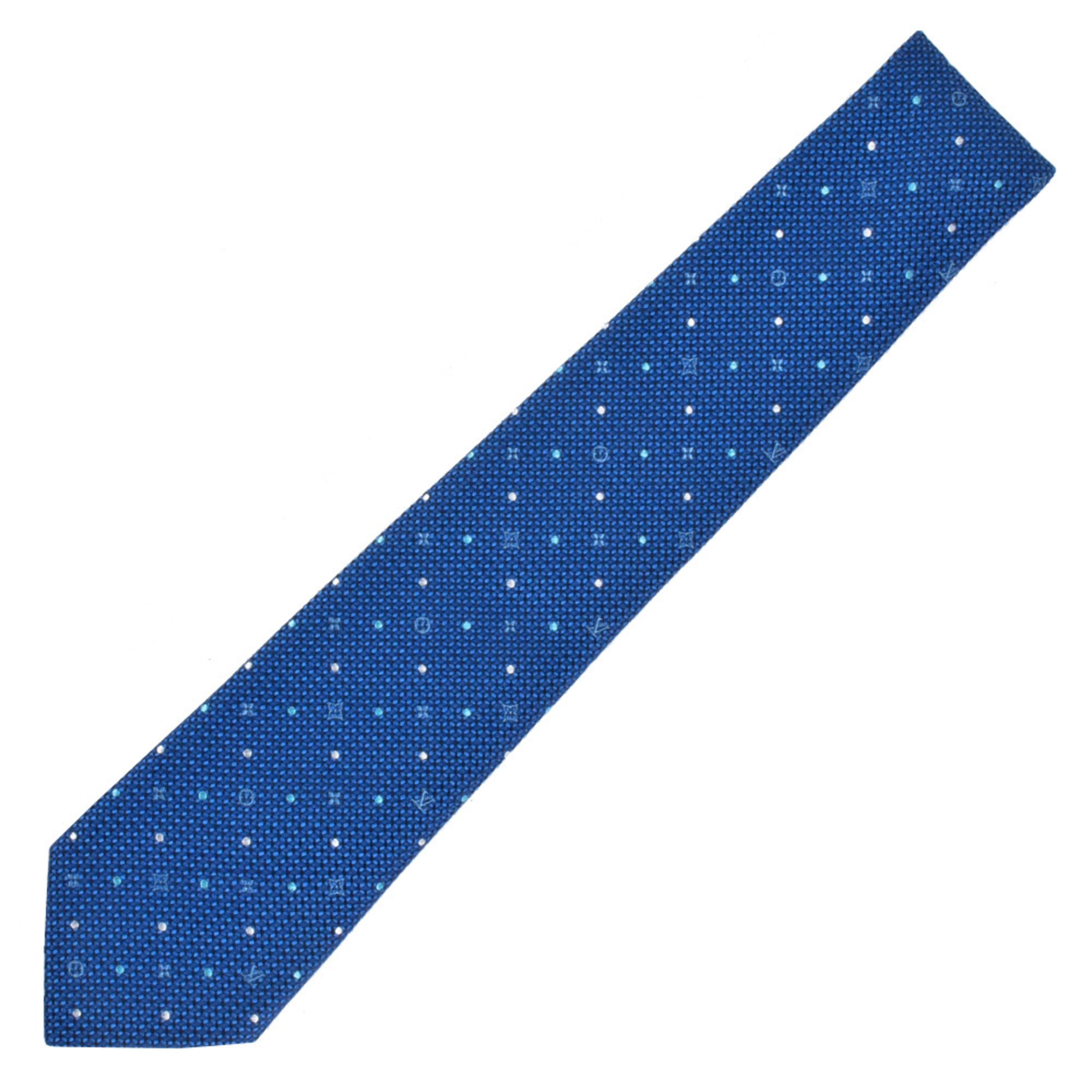 LOUIS VUITTON Cravat Monogram Polka Dots Necktie Silk Wool 146cm M75936 Blue MR0199 8cm