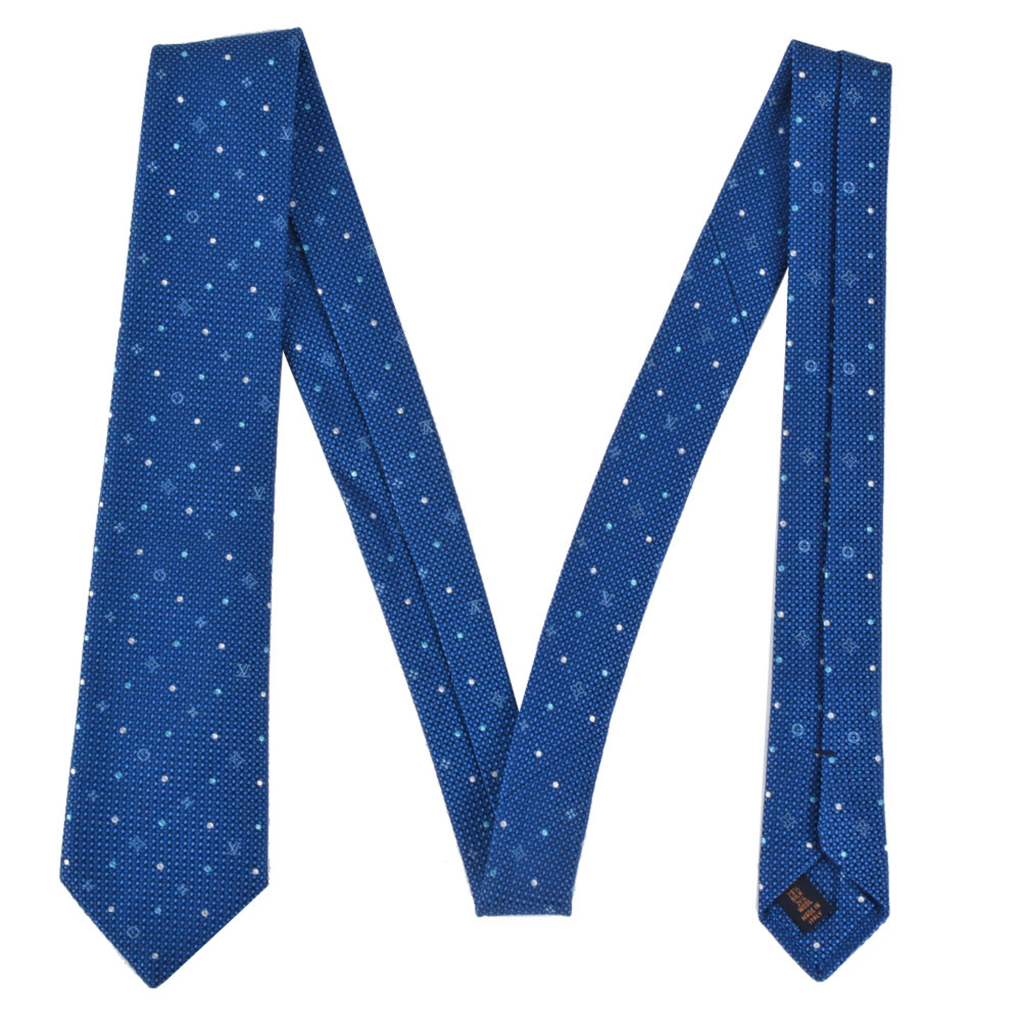 LOUIS VUITTON Cravat Monogram Polka Dots Necktie Silk Wool 146cm M75936 Blue MR0199 8cm