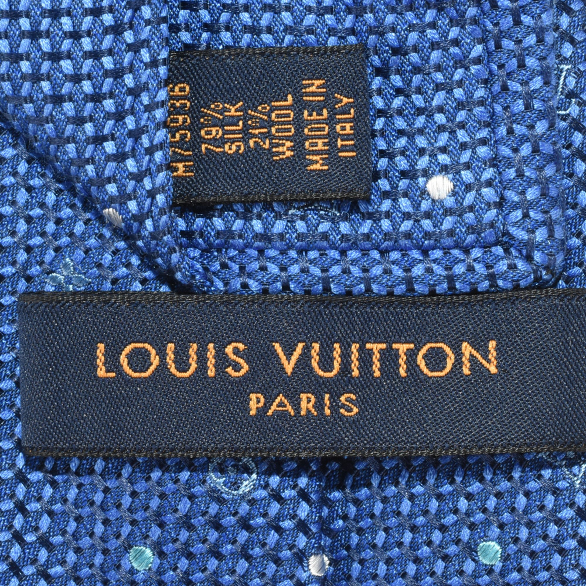 LOUIS VUITTON Cravat Monogram Polka Dots Necktie Silk Wool 146cm M75936 Blue MR0199 8cm