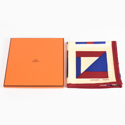 Hermes HERMES Carré 90 Lettres Au Carre Scarf Muffler Silk Red Blue Ivory