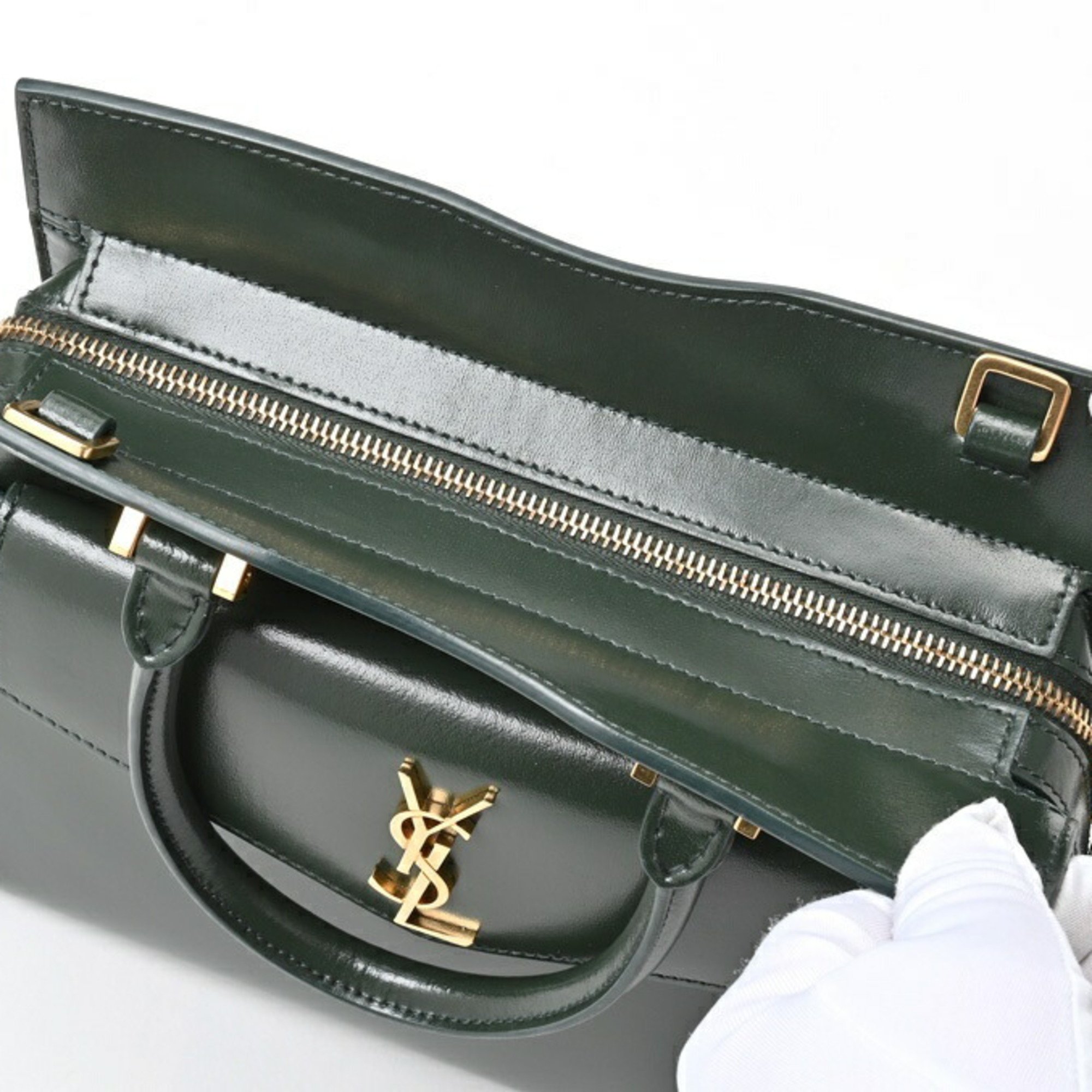 Saint Laurent Uptown Small Handbag 561203 Leather Dark Green S-156112