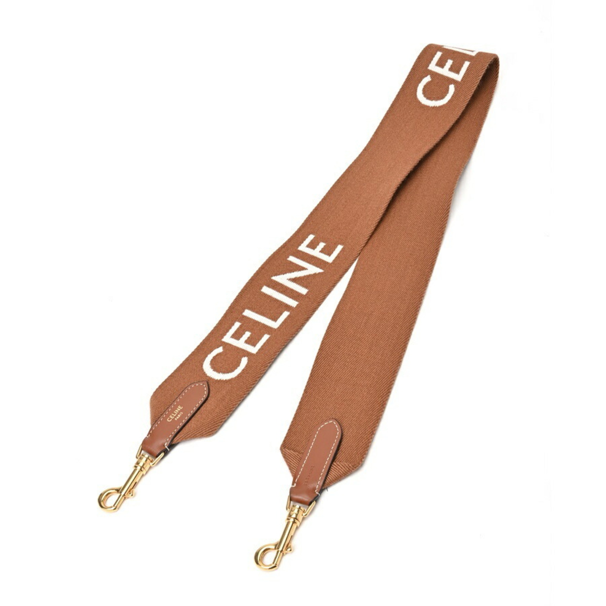 CELINE Jacquard Long Strap 49S012AEP.04LV Wool/Leather Tan/White E-156055