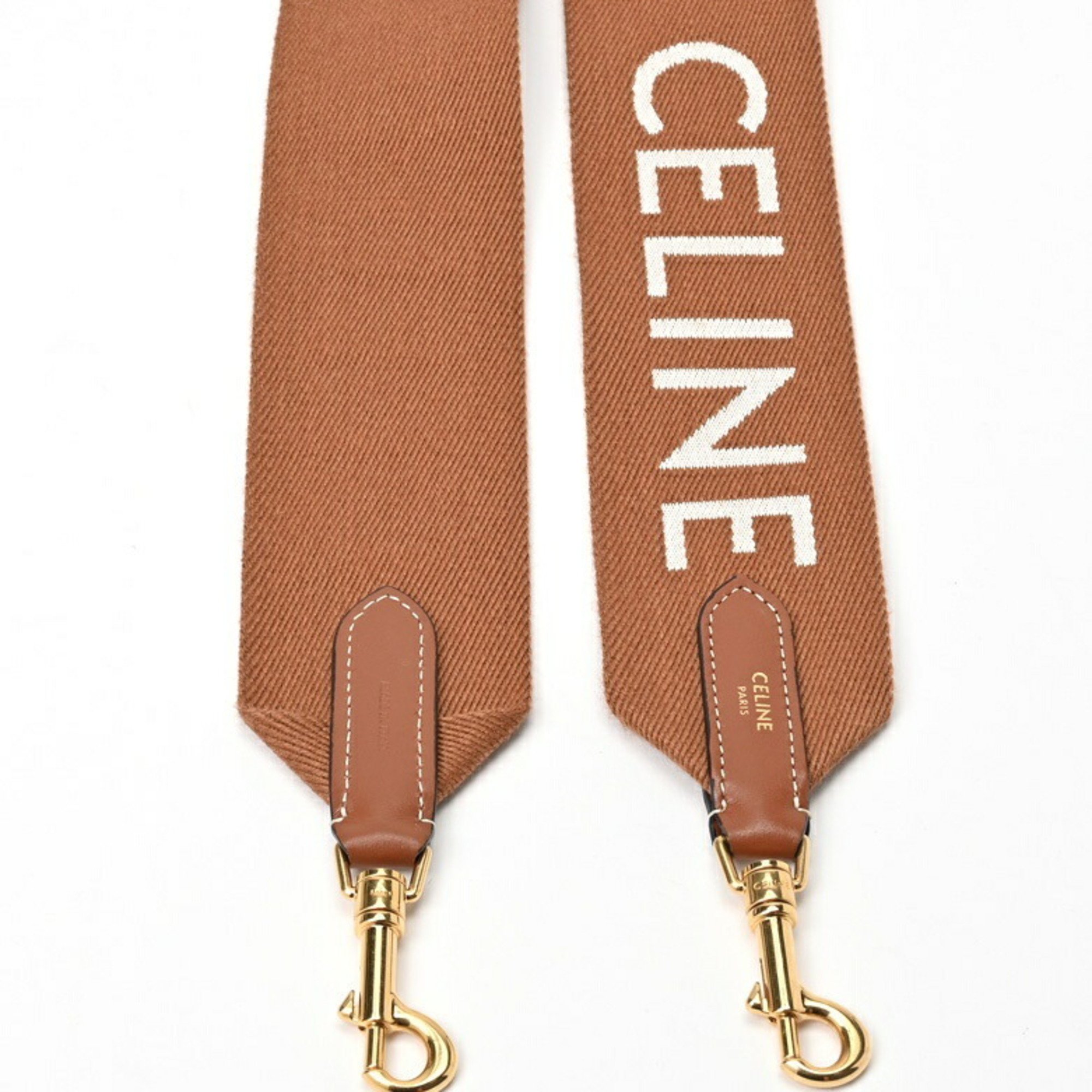 CELINE Jacquard Long Strap 49S012AEP.04LV Wool/Leather Tan/White E-156055