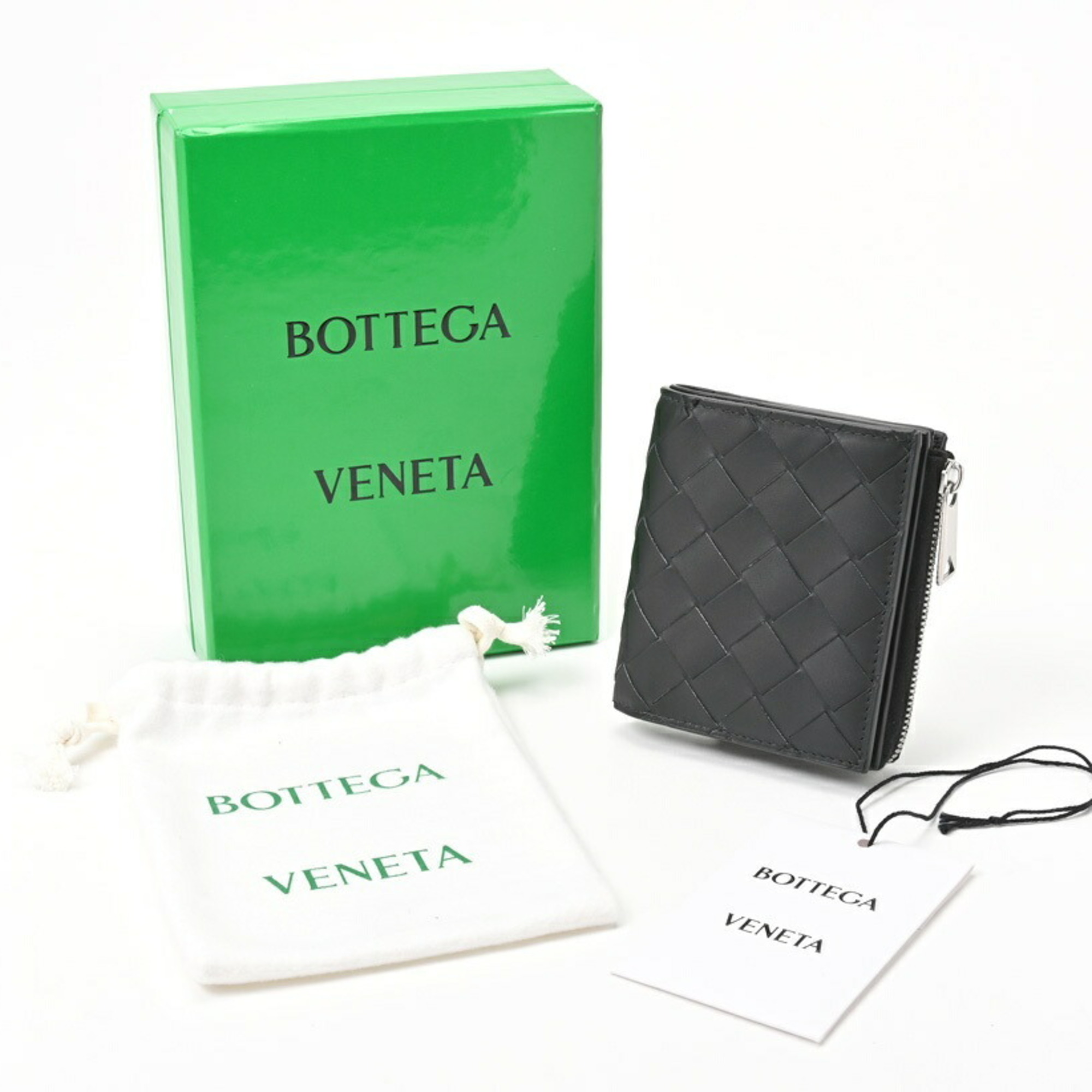 BOTTEGA VENETA Intrecciato Bi-fold Wallet 775546 Calf Leather Black E-156012