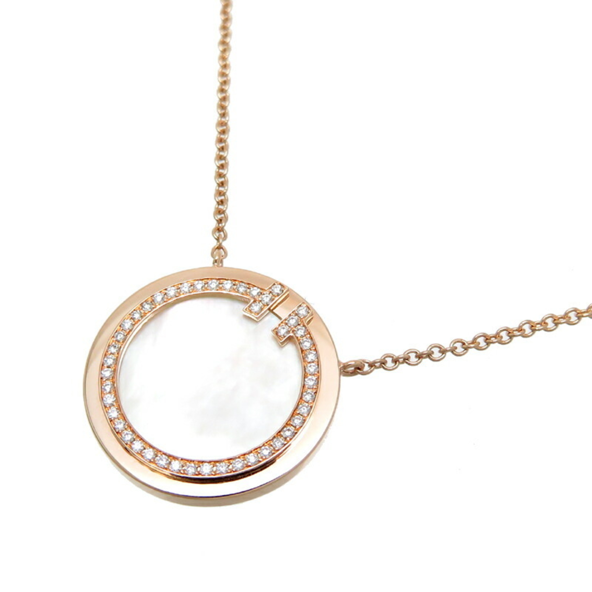 Tiffany T Two Circle Diamond Pendant Women's Necklace 64026801 750 Pink Gold