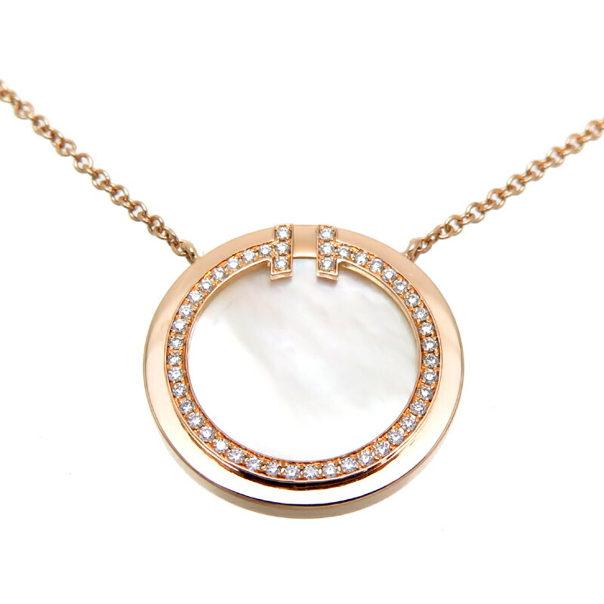 Tiffany T Two Circle Diamond Pendant Women's Necklace 64026801 750 Pink Gold