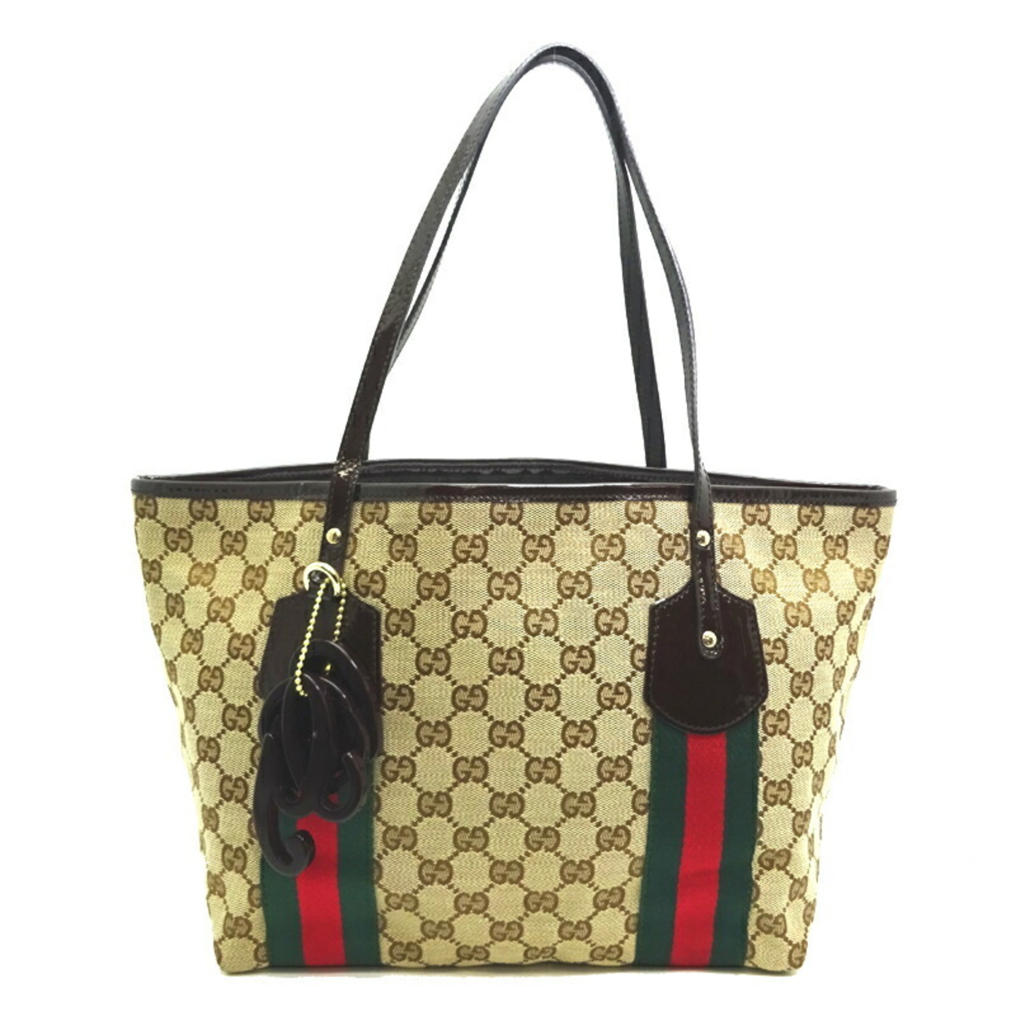 Gucci GG Sherry Line Tote Women's Shoulder Bag 211971 Canvas Beige/Brown