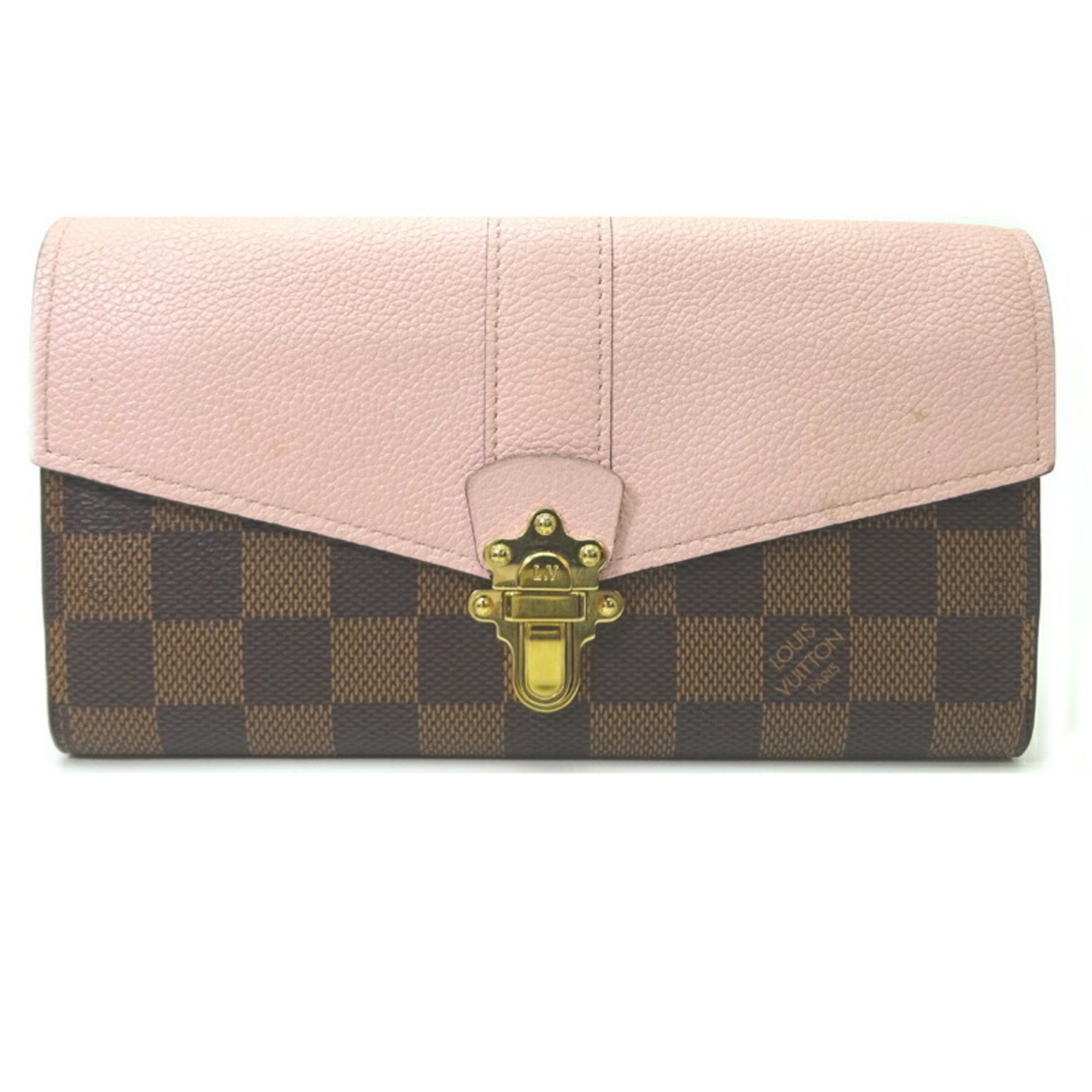 Louis Vuitton Portefeuille Clapton Women's Long Wallet N64447 Damier Magnolia (Pink)