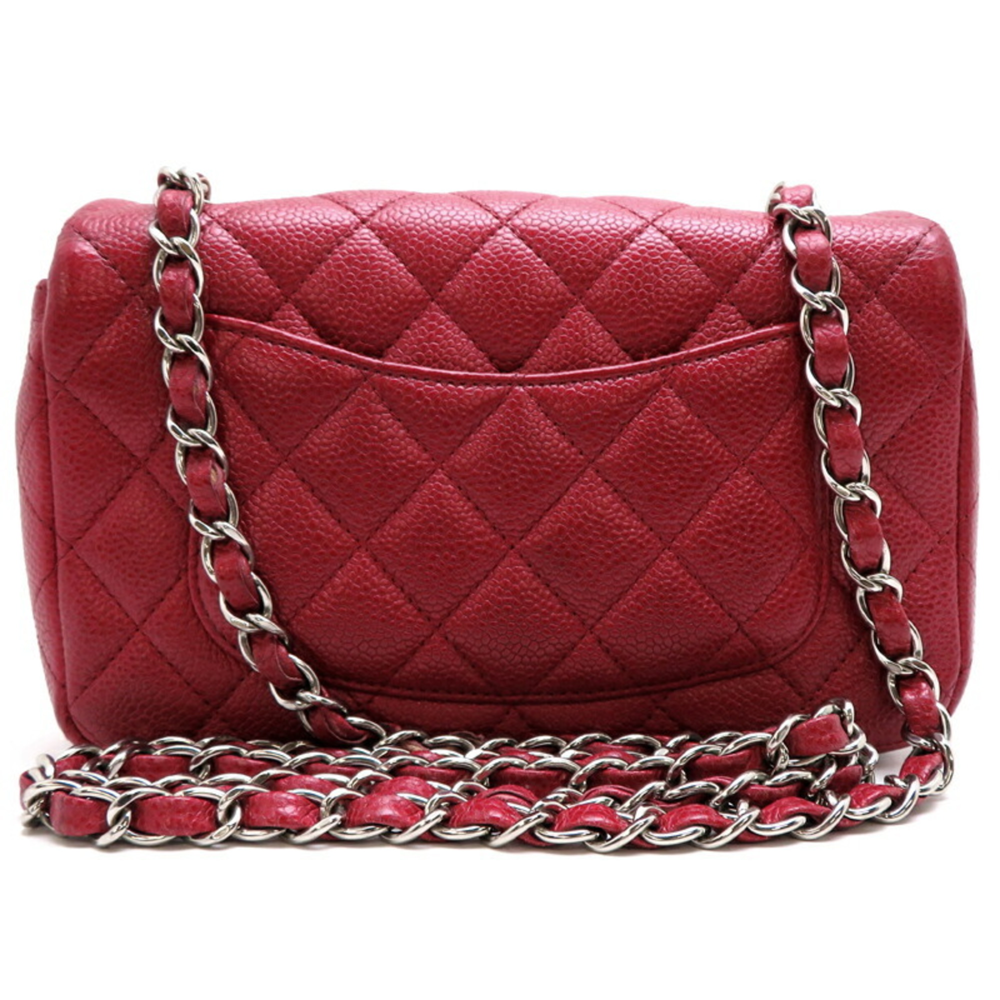 Chanel Seal Matelasse Chain Shoulder 20 Women's Bag A69900 Caviar Skin Red